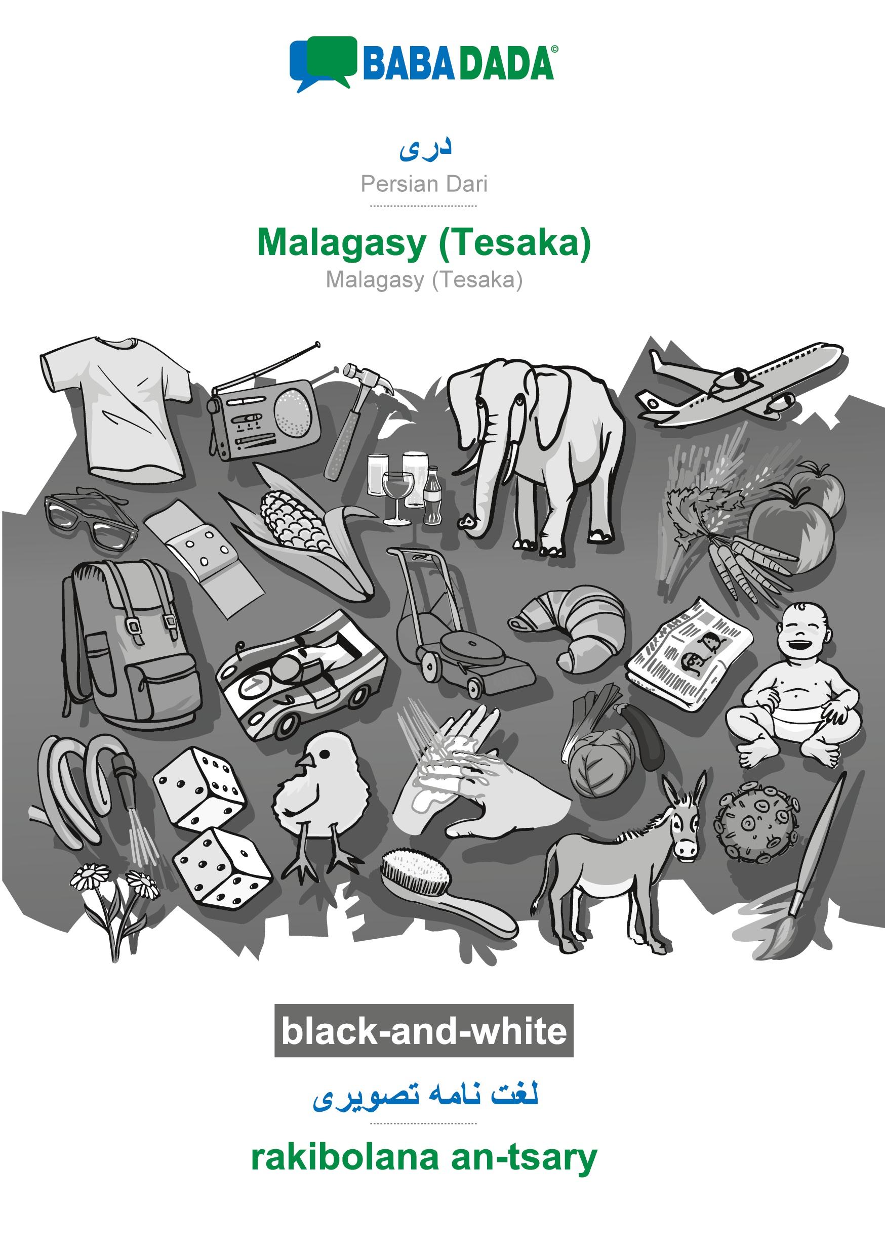 BABADADA black-and-white, Persian Dari (in arabic script) - Malagasy (Tesaka), visual dictionary (in arabic script) - rakibolana an-tsary