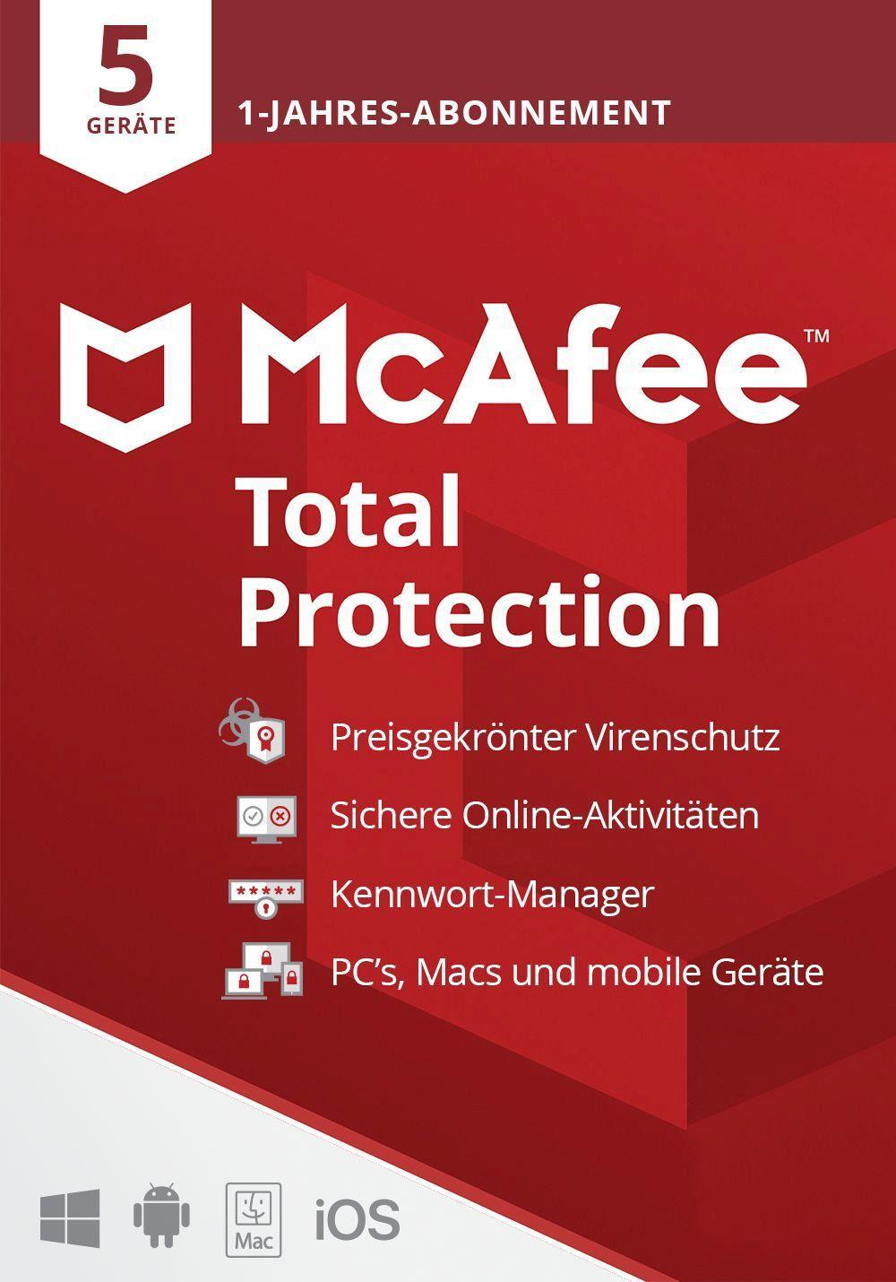 McAfee Total Protection 5 Geräte 2021 (Code in a Box). Für Windows//MAC/Android/iOs