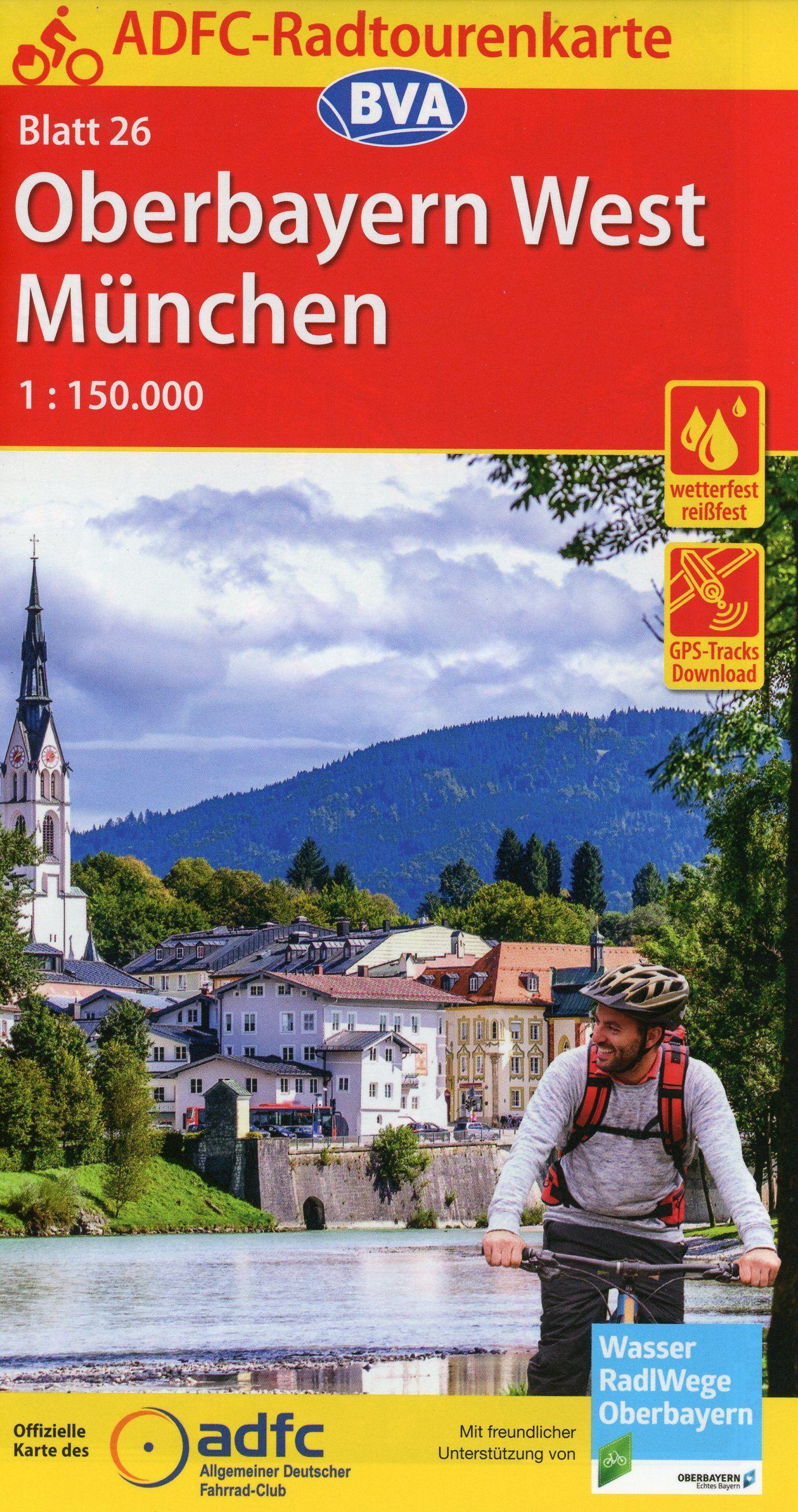 ADFC-Radtourenkarte 26 Oberbayern West München 1:150.000, reiß- und wetterfest, E-Bike geeignet, GPS-Tracks Download