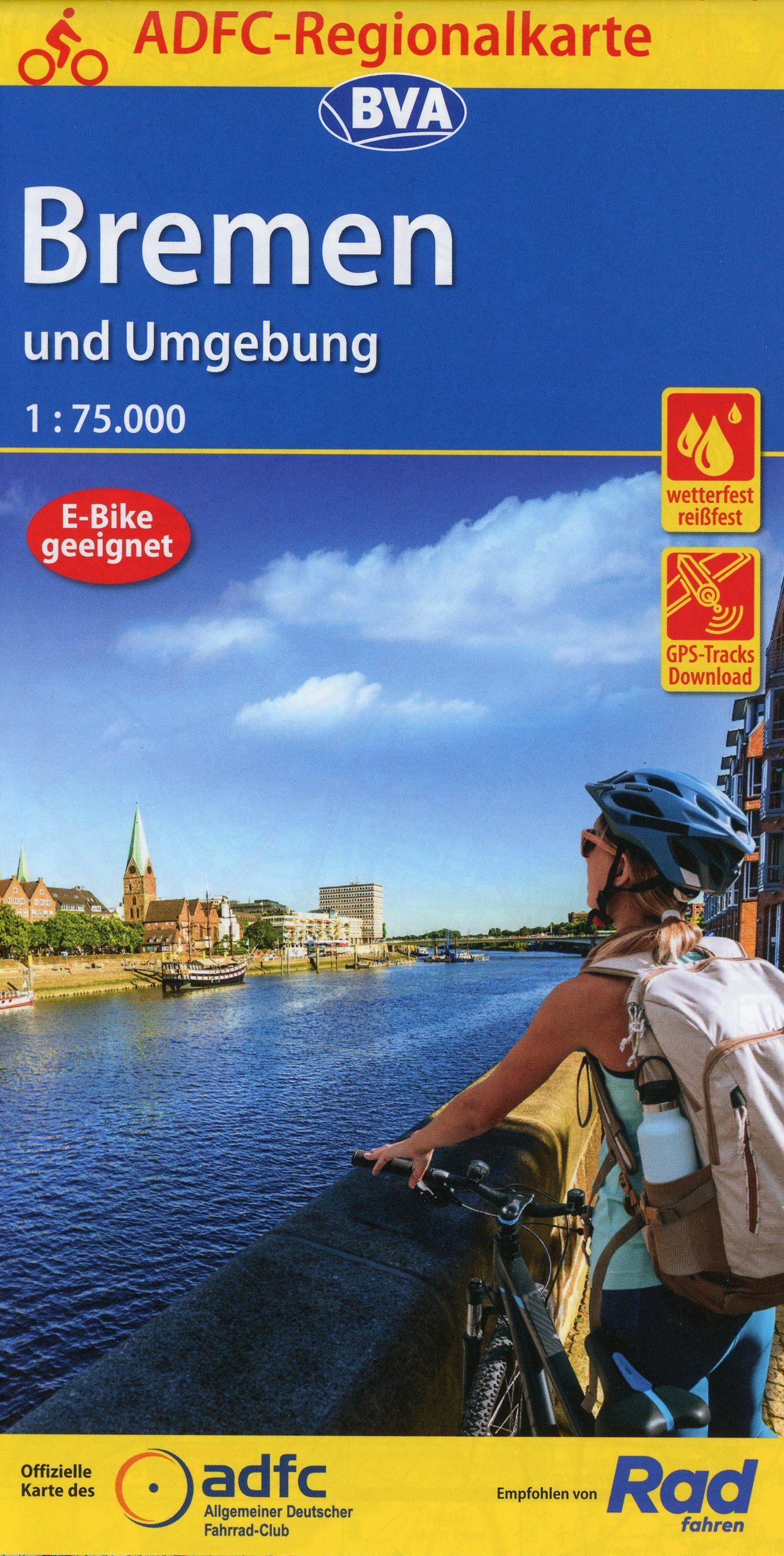 ADFC-Regionalkarte Bremen und Umgebung, 1:75.000, mit Tagestourenvorschlägen, reiß- und wetterfest, E-Bike-geeignet, GPS-Tracks Download