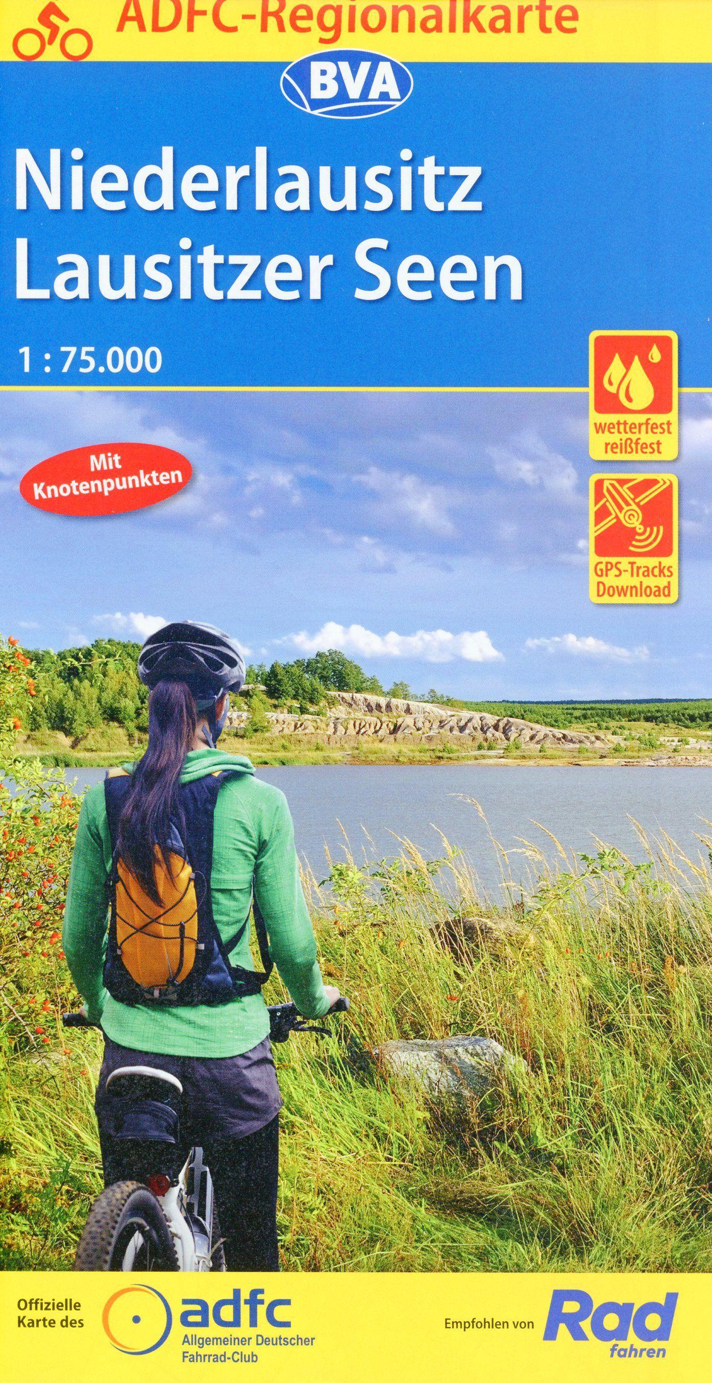 ADFC-Regionalkarte Niederlausitz Lausitzer Seen, 1:75.000, mit Tagestourenvorschlägen, reiß- und wetterfest, E-Bike-geeignet, mit Knotenpunkten, GPS-Tracks Download