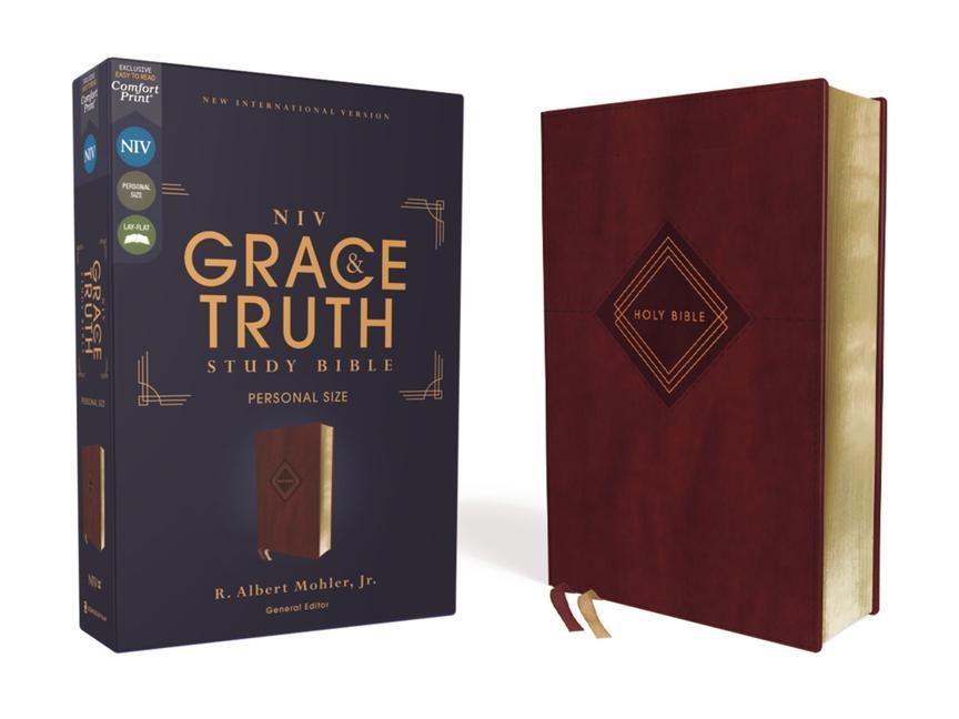 Niv, the Grace and Truth Study Bible (Trustworthy and Practical Insights), Personal Size, Leathersoft, Burgundy, Red Letter, Comfort Print