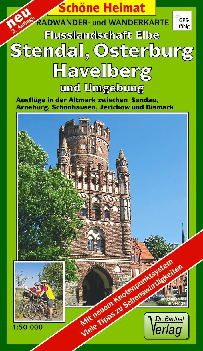 Radwander- und Wanderkarte Flusslandschaft Elbe, Stendal, Osterburg, Havelberg und Umgebung 1 : 50 000