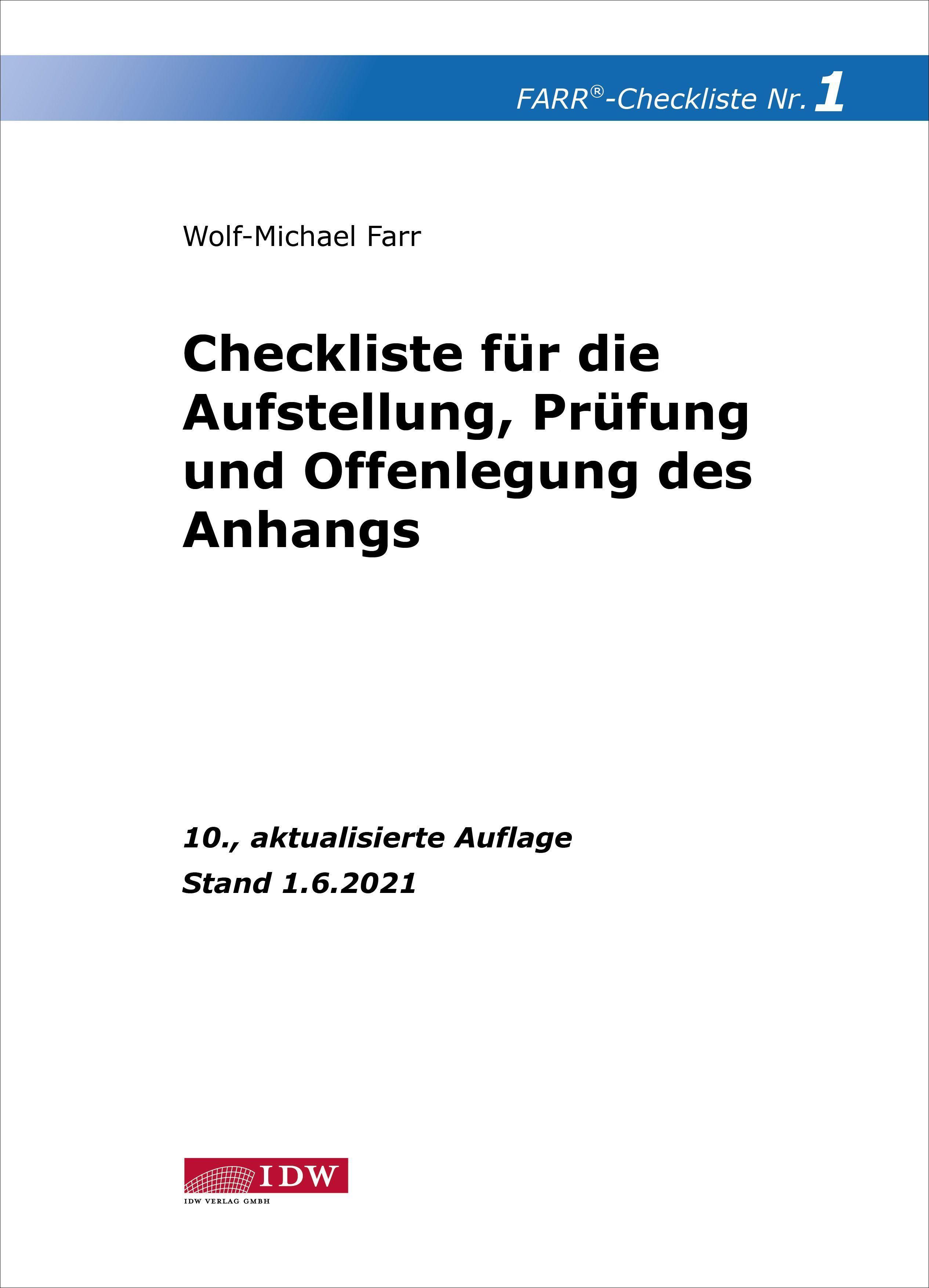 Checkliste 1 (Aufstellung, Prüfung und Offenlegung des Anhangs)