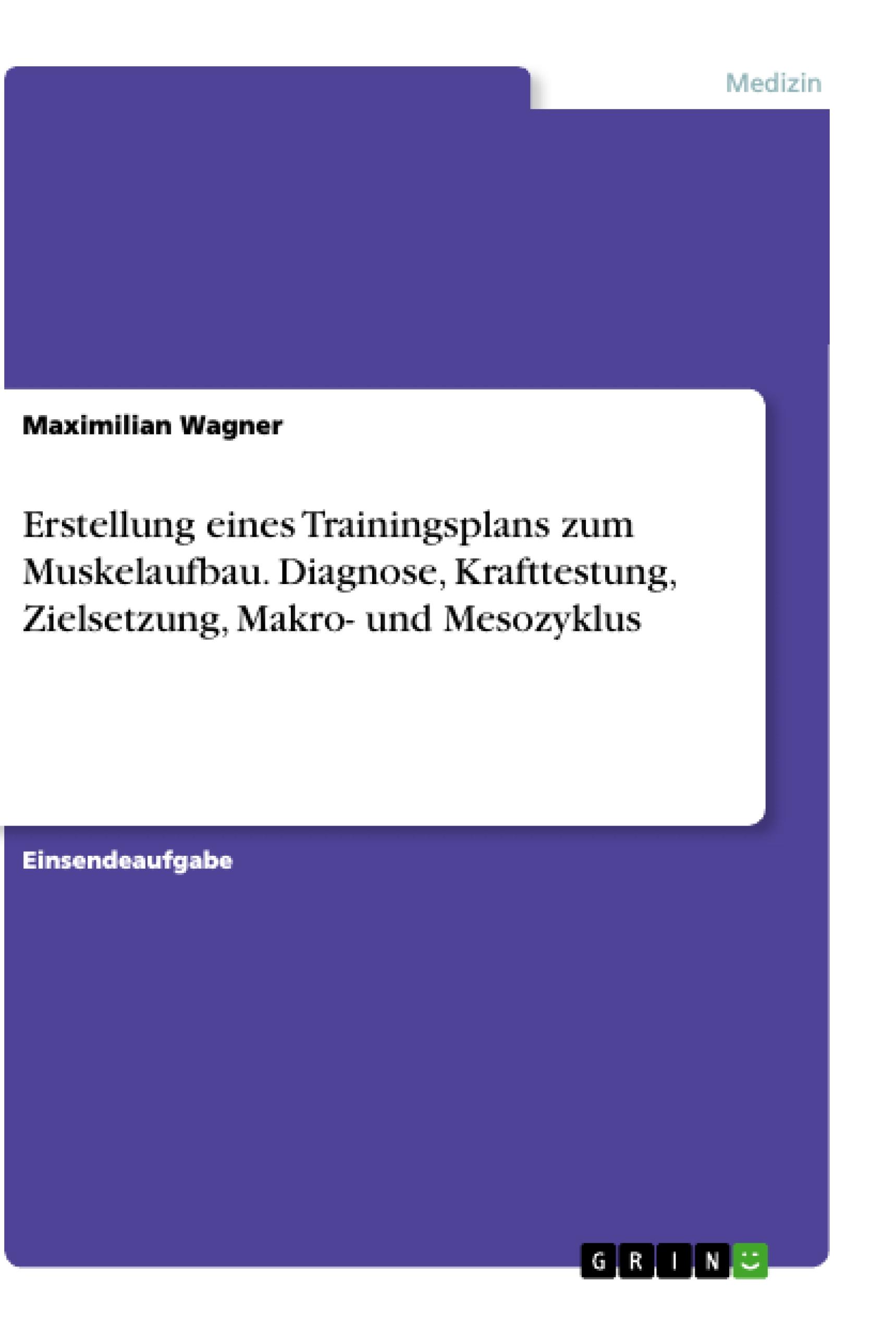 Erstellung eines Trainingsplans zum Muskelaufbau. Diagnose, Krafttestung, Zielsetzung, Makro- und Mesozyklus