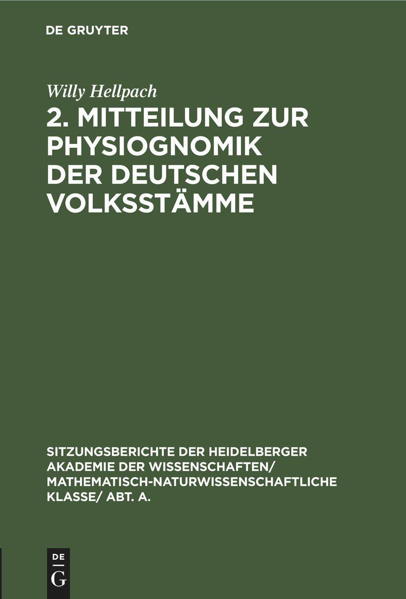 2. Mitteilung zur Physiognomik der deutschen Volksstämme