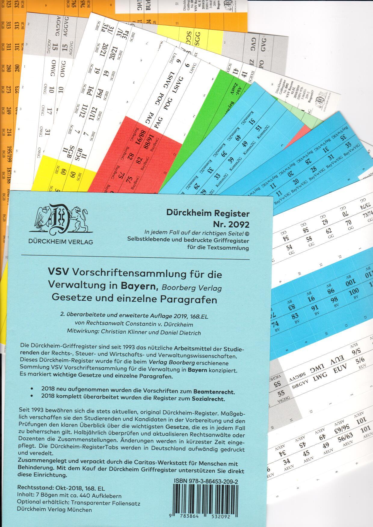 DürckheimRegister® VSV BAYERN (2021/2022) Vorschriftensammlung für die Verwaltung in Bayern, BOORBERG VERLAG