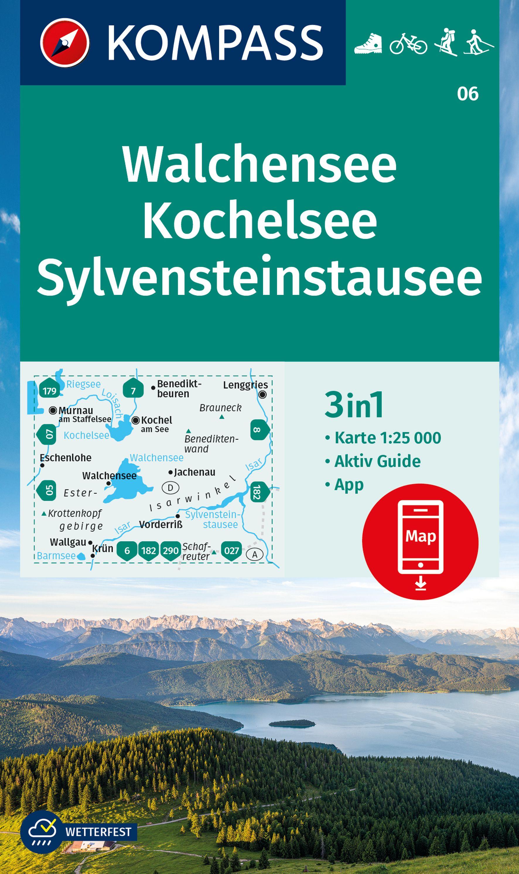 KOMPASS Wanderkarte 06 Walchensee, Kochelsee, Sylvensteinstausee 1:25.000