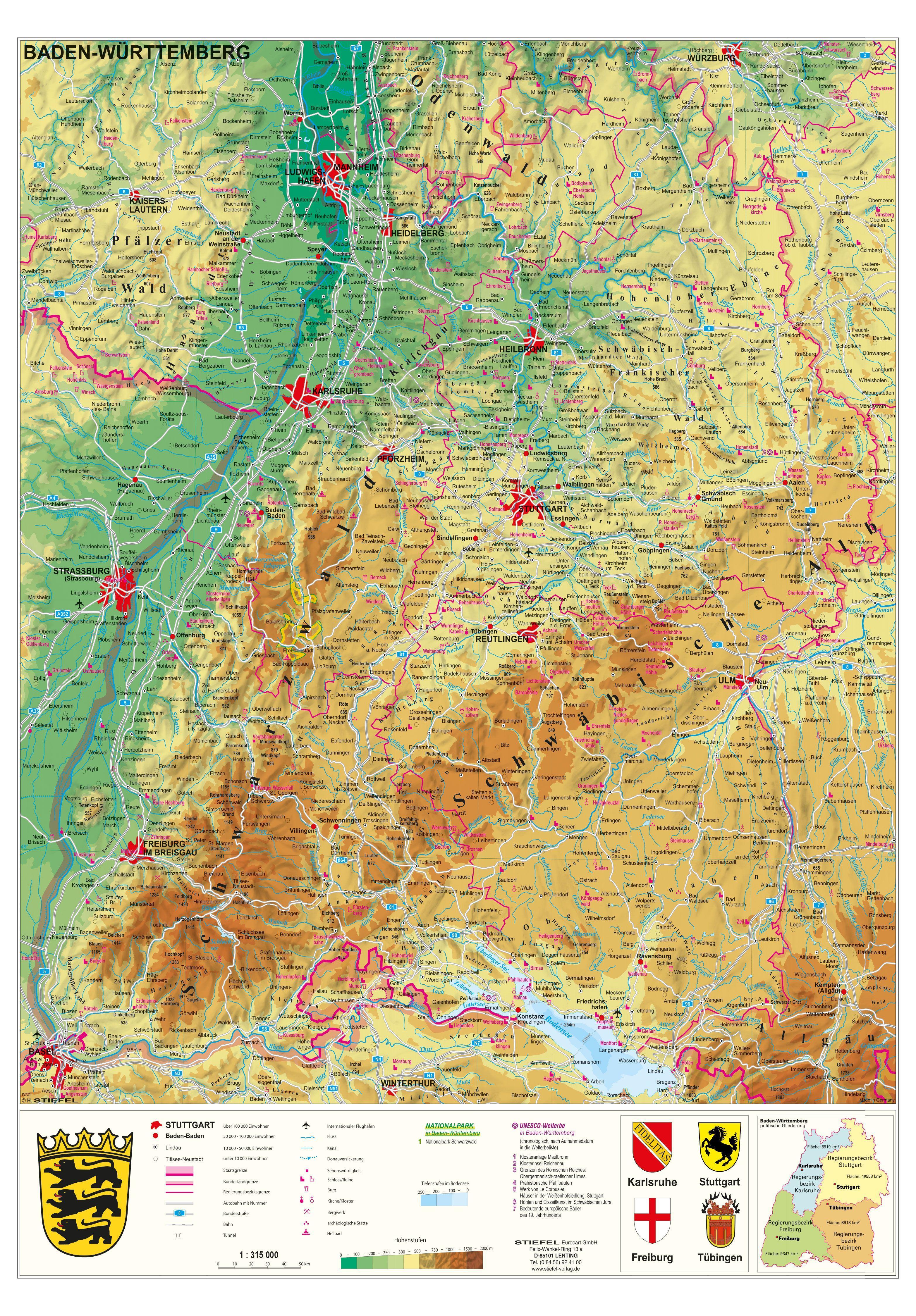 Baden-Württemberg physisch 1:315 000