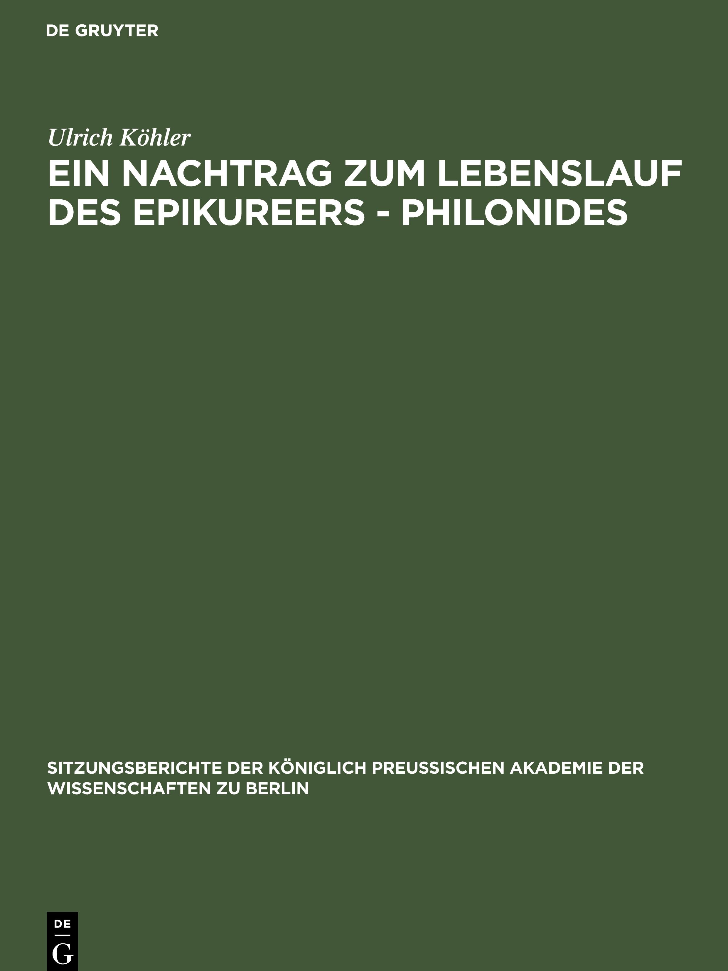 Ein Nachtrag zum Lebenslauf des Epikureers - Philonides