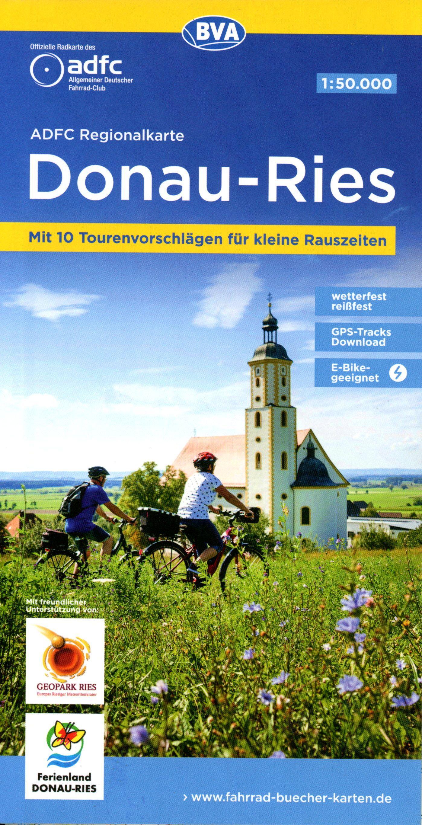 ADFC-Regionalkarte Donau-Ries, 1:50.000, mit Tagestourenvorschlägen, reiß- und wetterfest, E-Bike-geeignet, GPS-Tracks Download