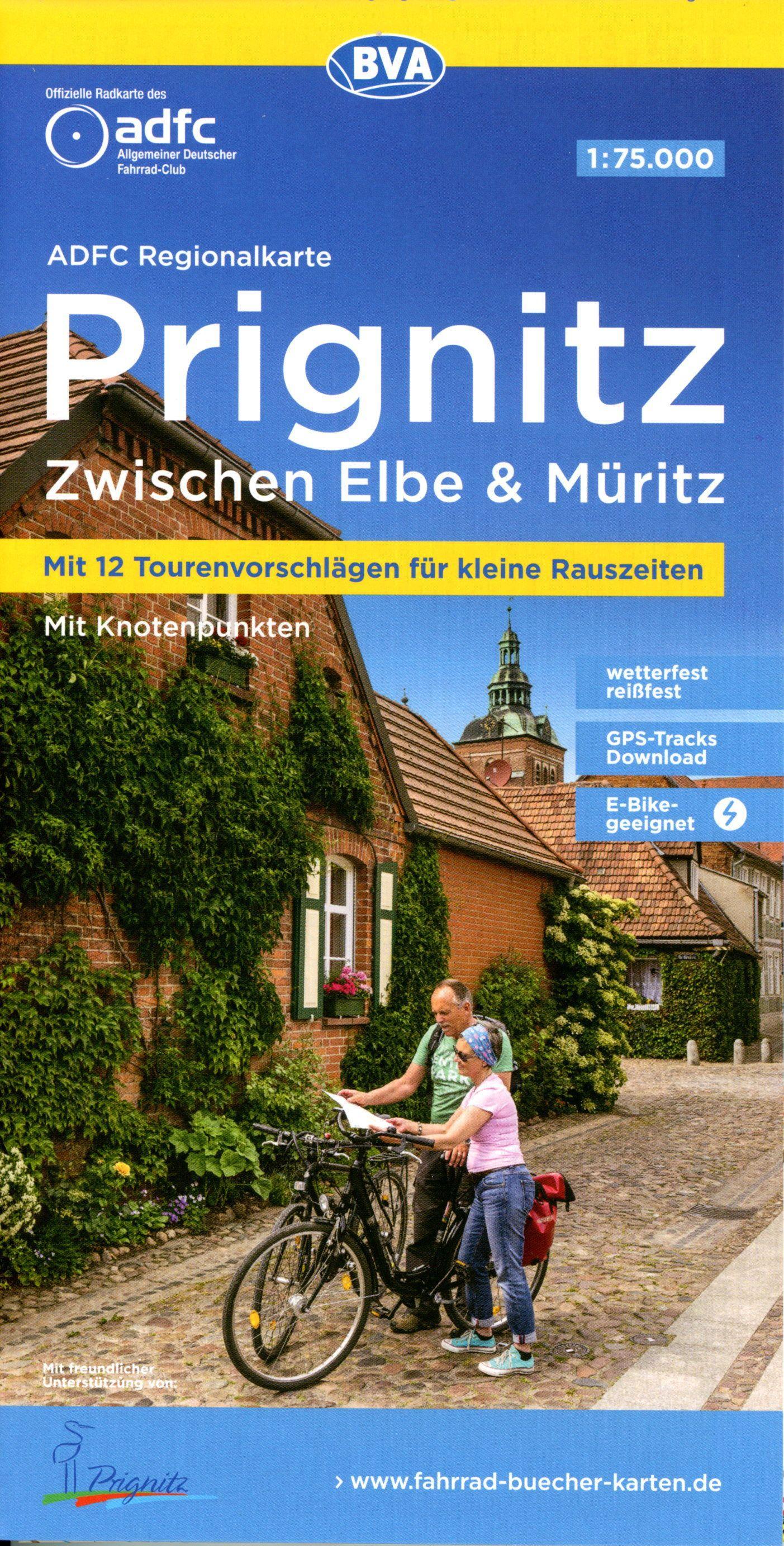 ADFC-Regionalkarte Prignitz, 1:75.000, mit Tagestourenvorschlägen, reiß- und wetterfest, E-Bike-geeignet, mit Knotenpunkten, GPS-Tracks Download,