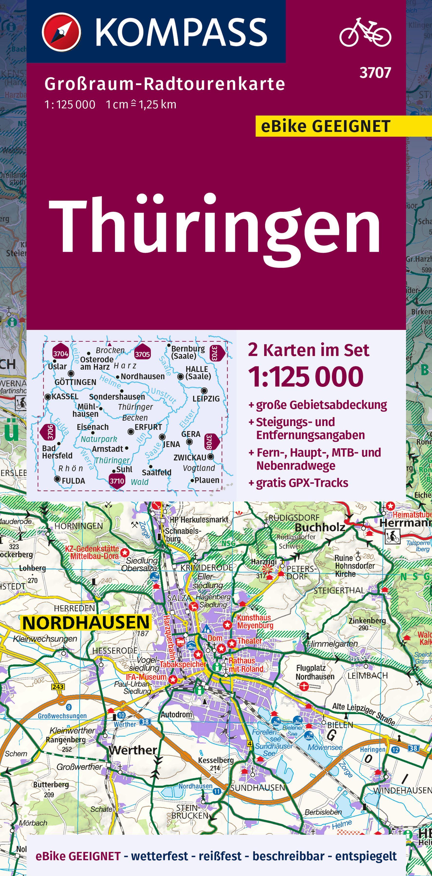 KOMPASS Großraum-Radtourenkarte 3707 Thüringen 1:125.000