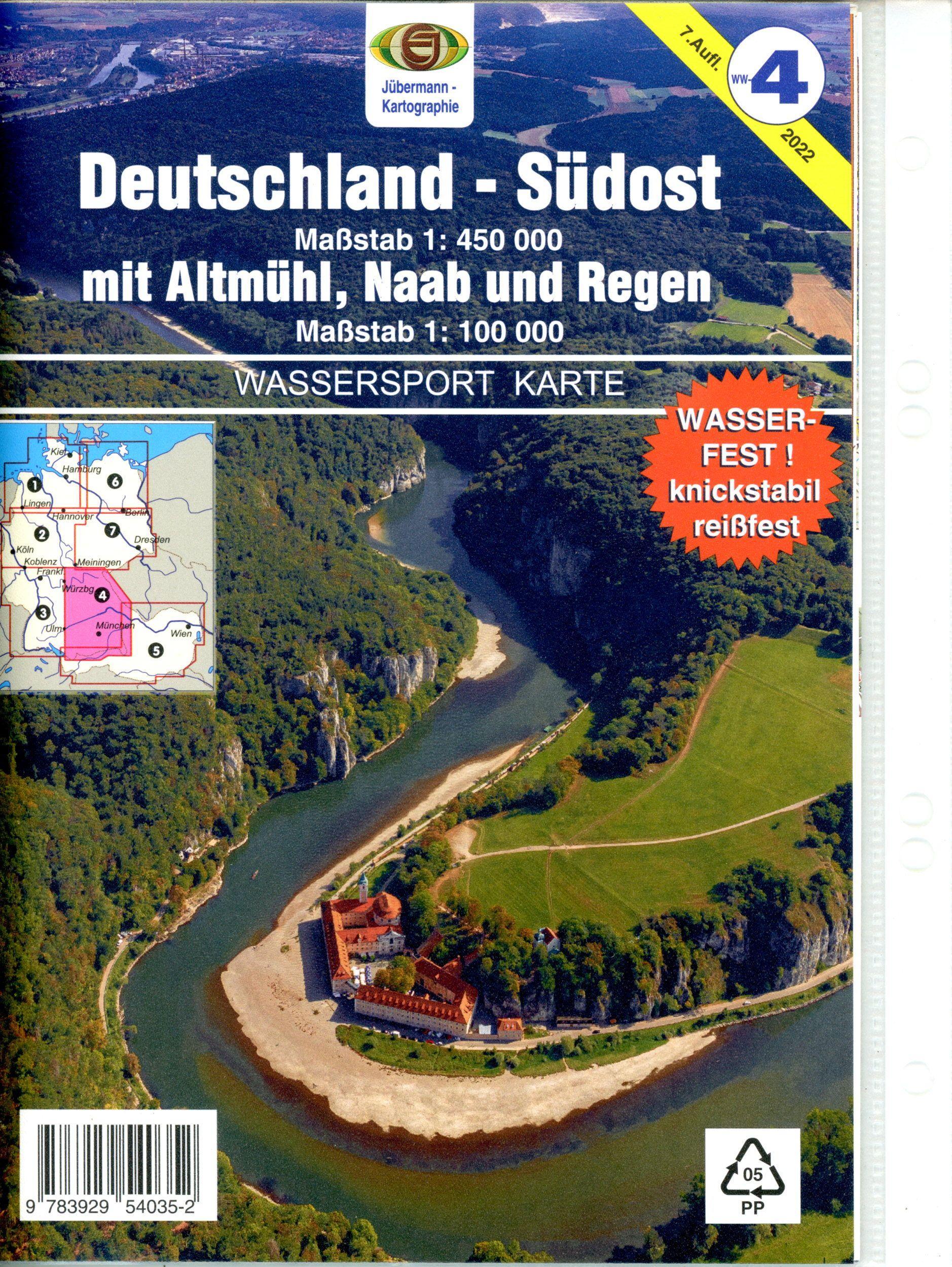 Wassersport-Wanderkarte 04. Deutschland-Südost mit Altmühl, Naab und Regen für Kanu- und Rudersport