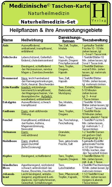 Naturheilmedizin Set. Medizinische Taschen-Karte