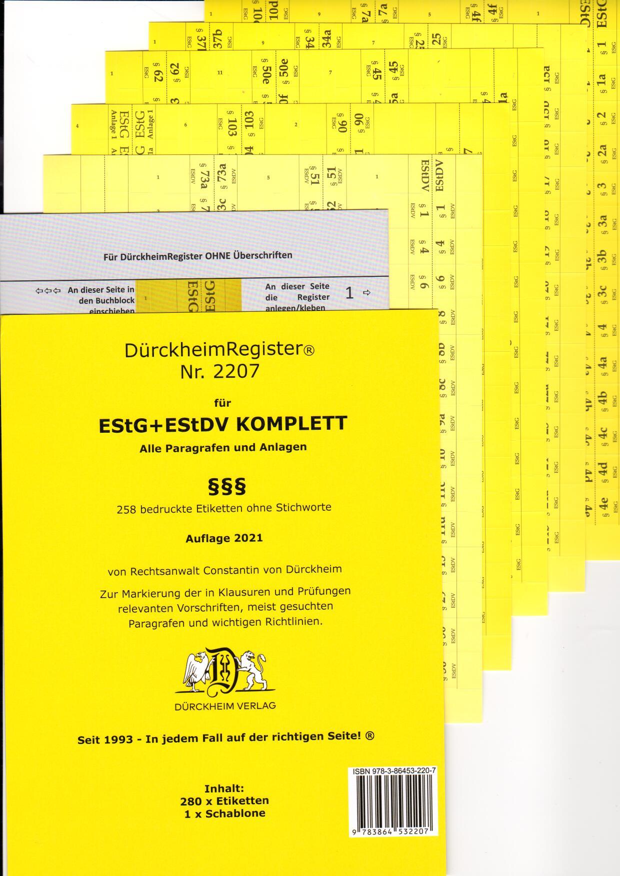 DürckheimRegister® EStG+EStDV KOMPLETT alle §§, OHNE Stichworte