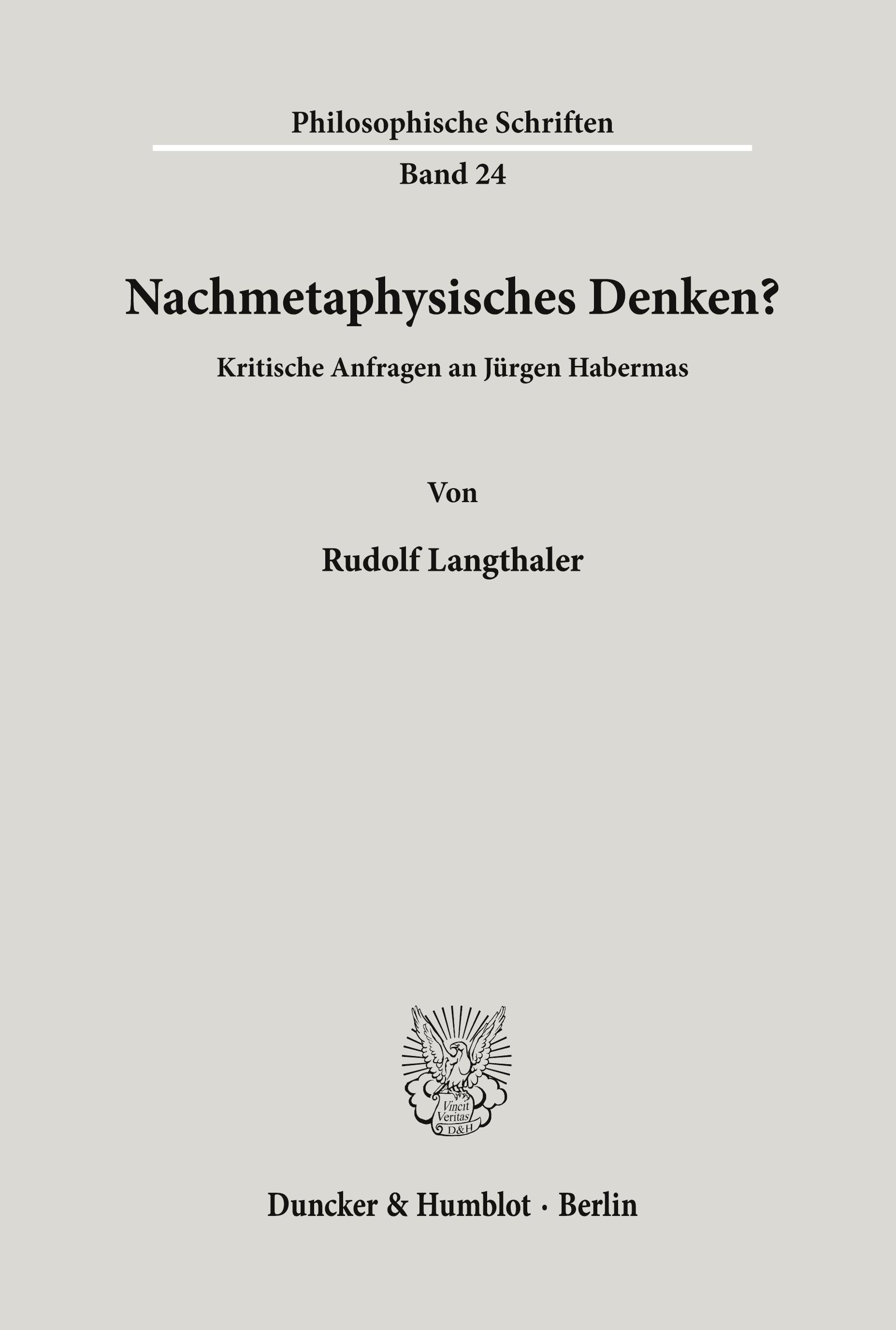 Nachmetaphysisches Denken?