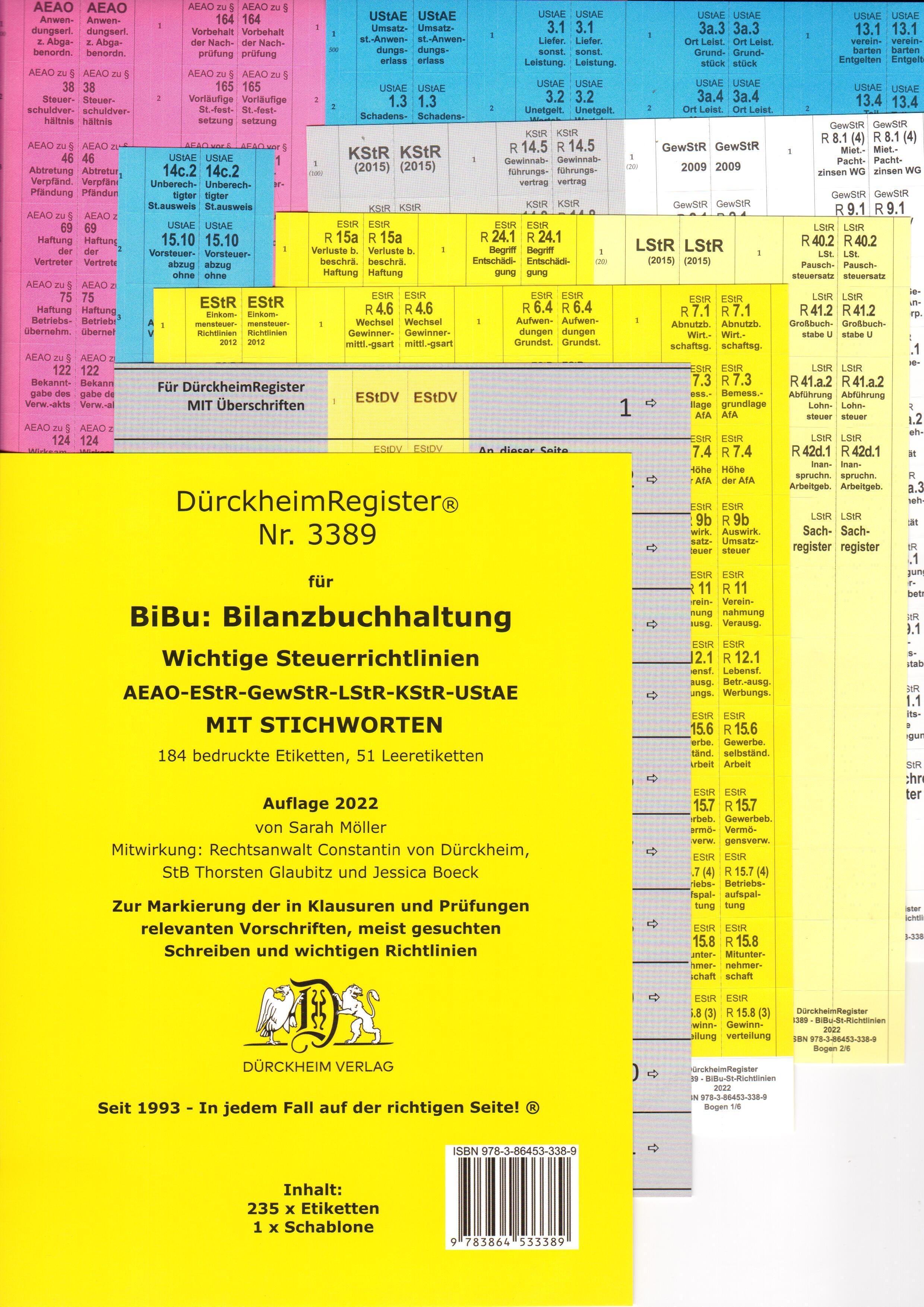 DürckheimRegister® BiBu-BILANZBUCHHALTUNG für SteuerRichtlinien mit Stichworten