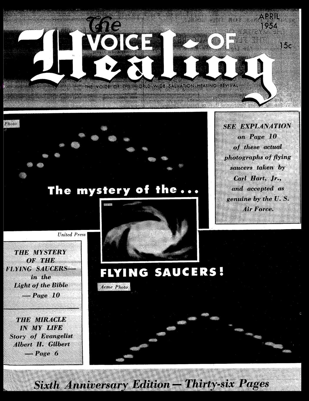 The VOICE of HEALING MAGAZINE. The  mystery of the...FLYING SAUCERS APRIL, 1954