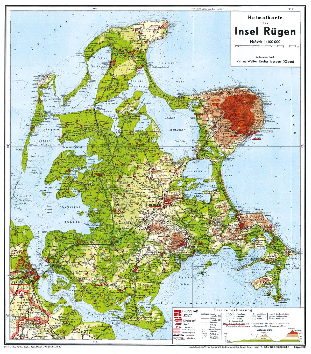 Historische Karte: Insel Rügen 1949 (gerollt)