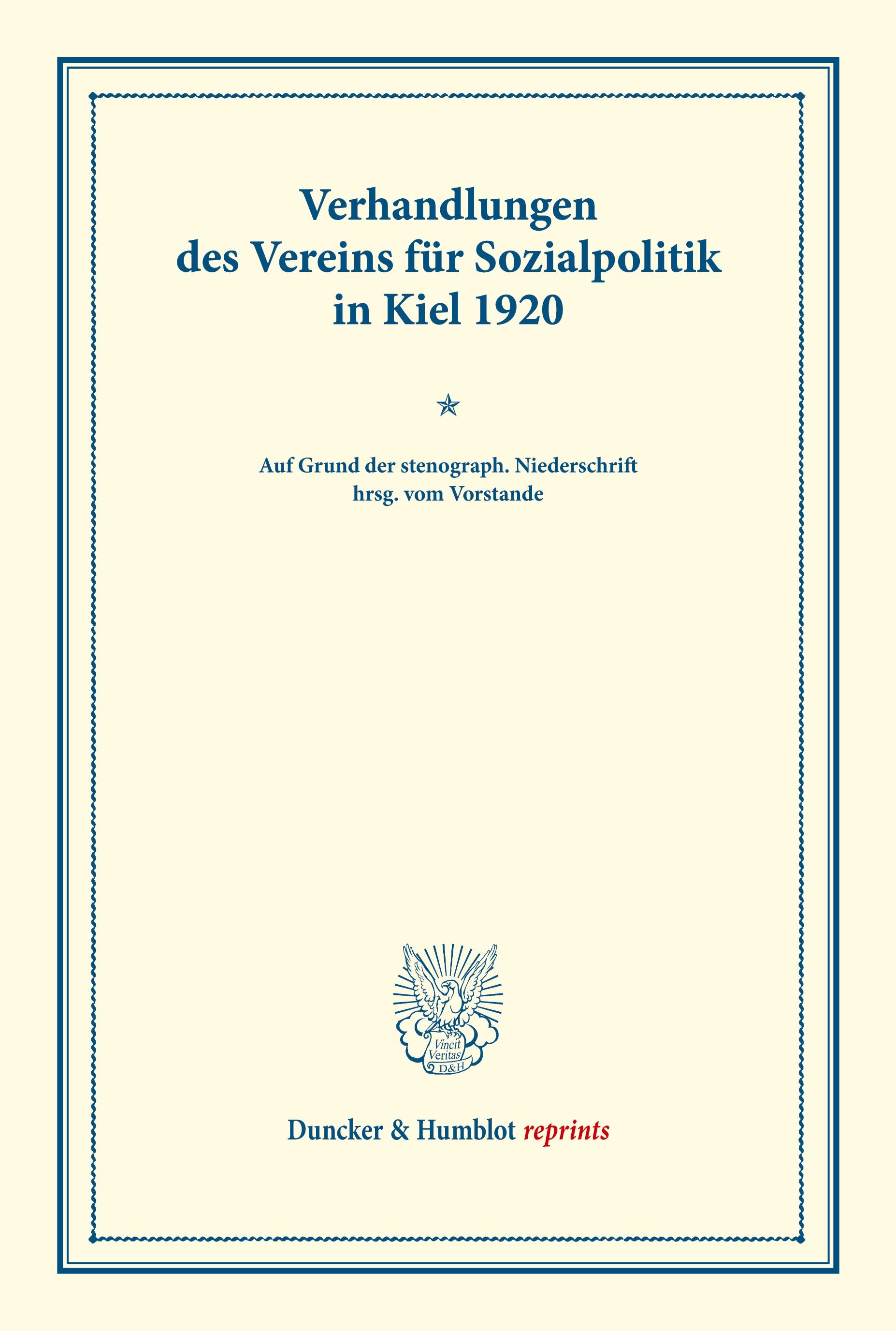 Verhandlungen des Vereins für Sozialpolitik in Kiel 1920.