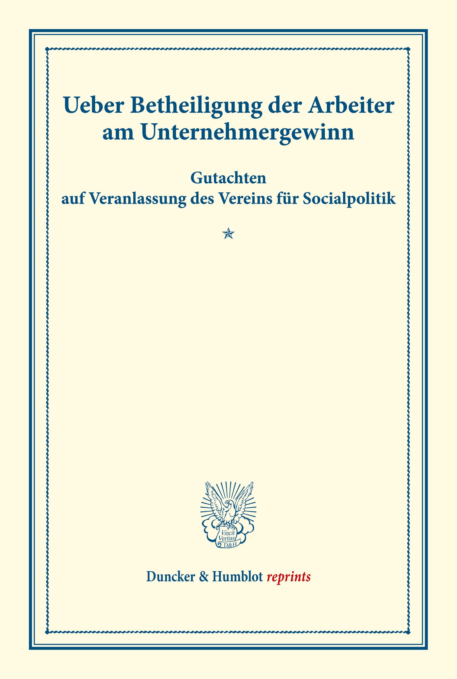 Ueber Betheiligung der Arbeiter am Unternehmergewinn.