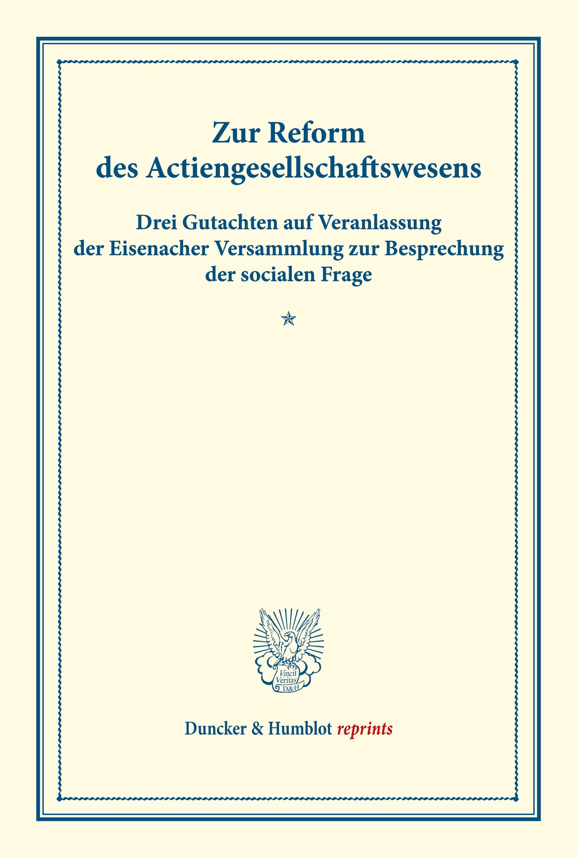 Zur Reform des Actiengesellschaftswesens.