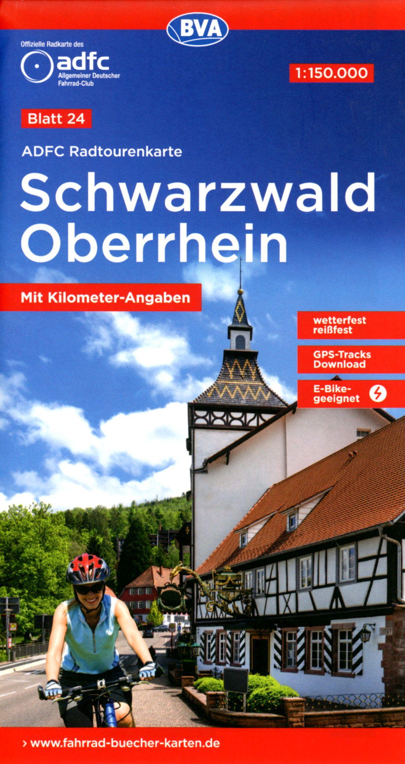 ADFC-Radtourenkarte 24 Schwarzwald Oberrhein 1:150.000, reiß- und wetterfest, E-Bike geeignet, GPS-Tracks Download, mit Bett+Bike Symbolen, mit Kilometer-Angaben