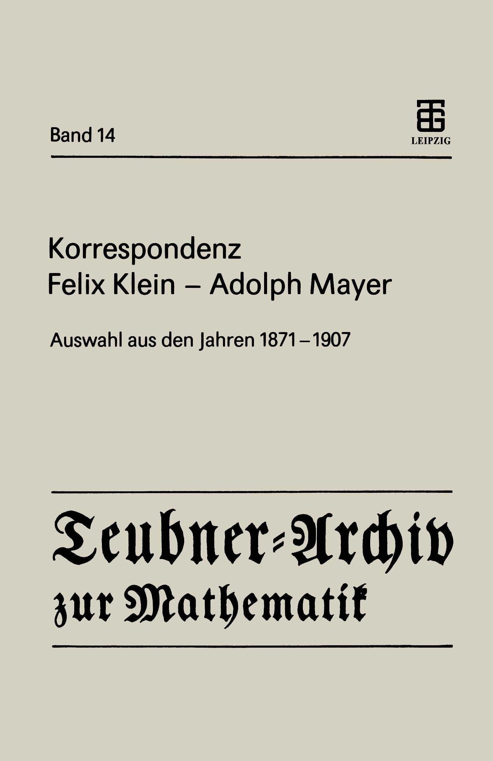 Korrespondenz Felix Klein ¿ Adolph Mayer