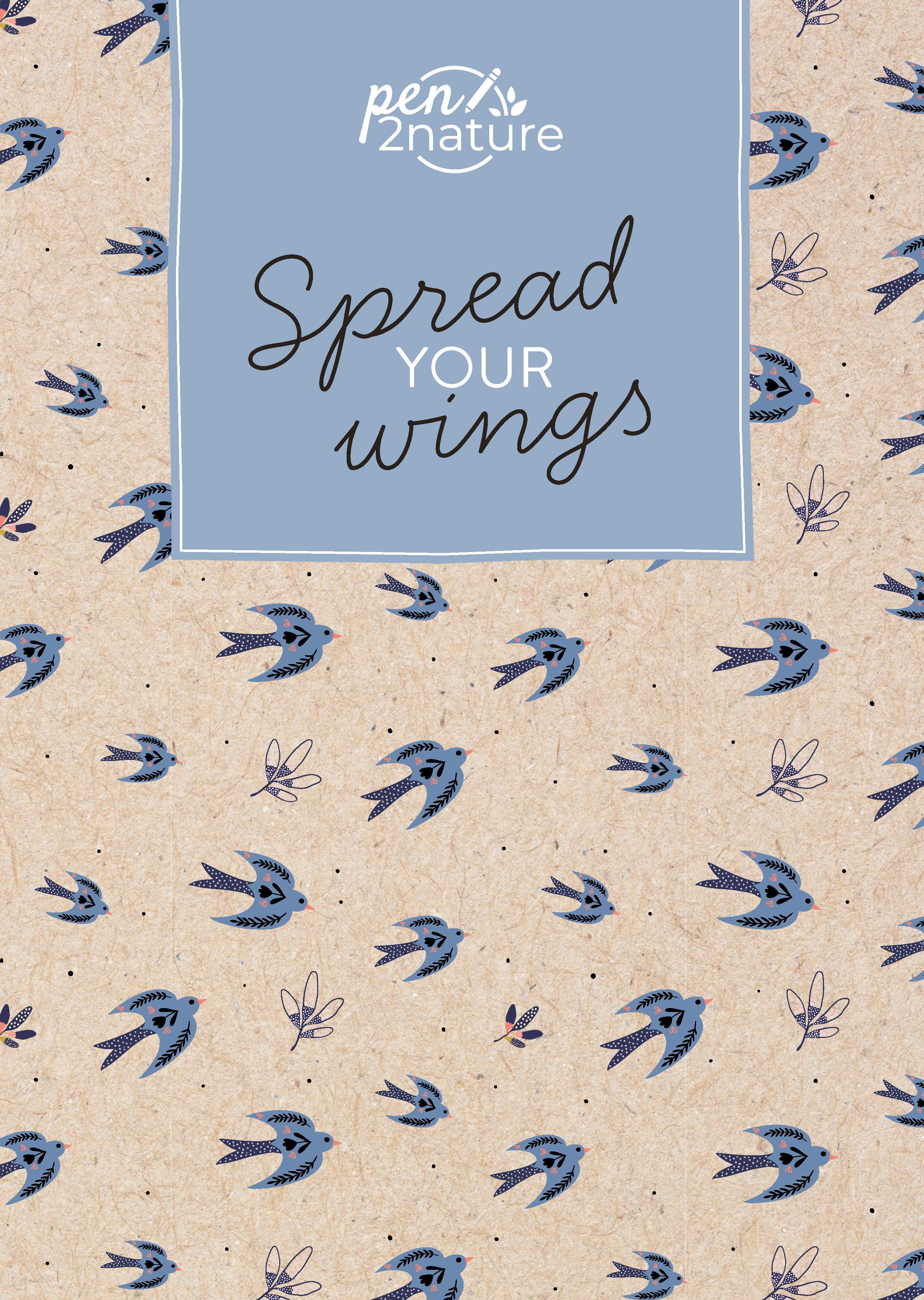 Spread Your Wings . Nachhaltiges Notizbuch in A5 mit Hardcover und Vogel-Motiv