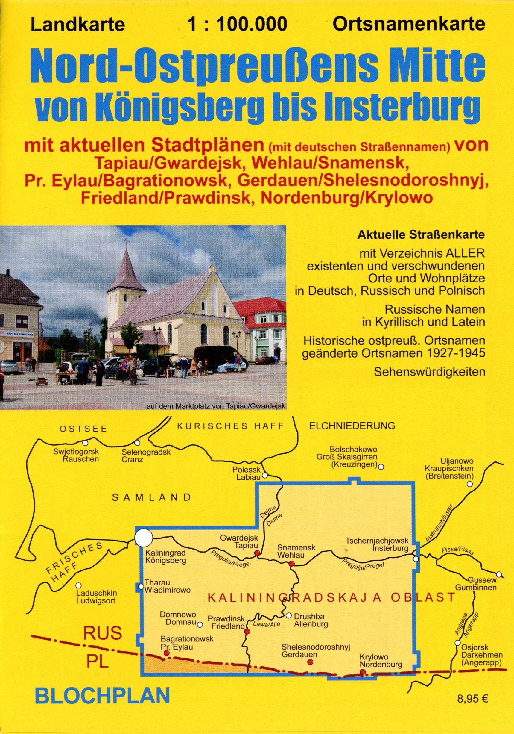 Landkarte Nord-Ostpreußens Mitte von Königsberg bis Insterburg