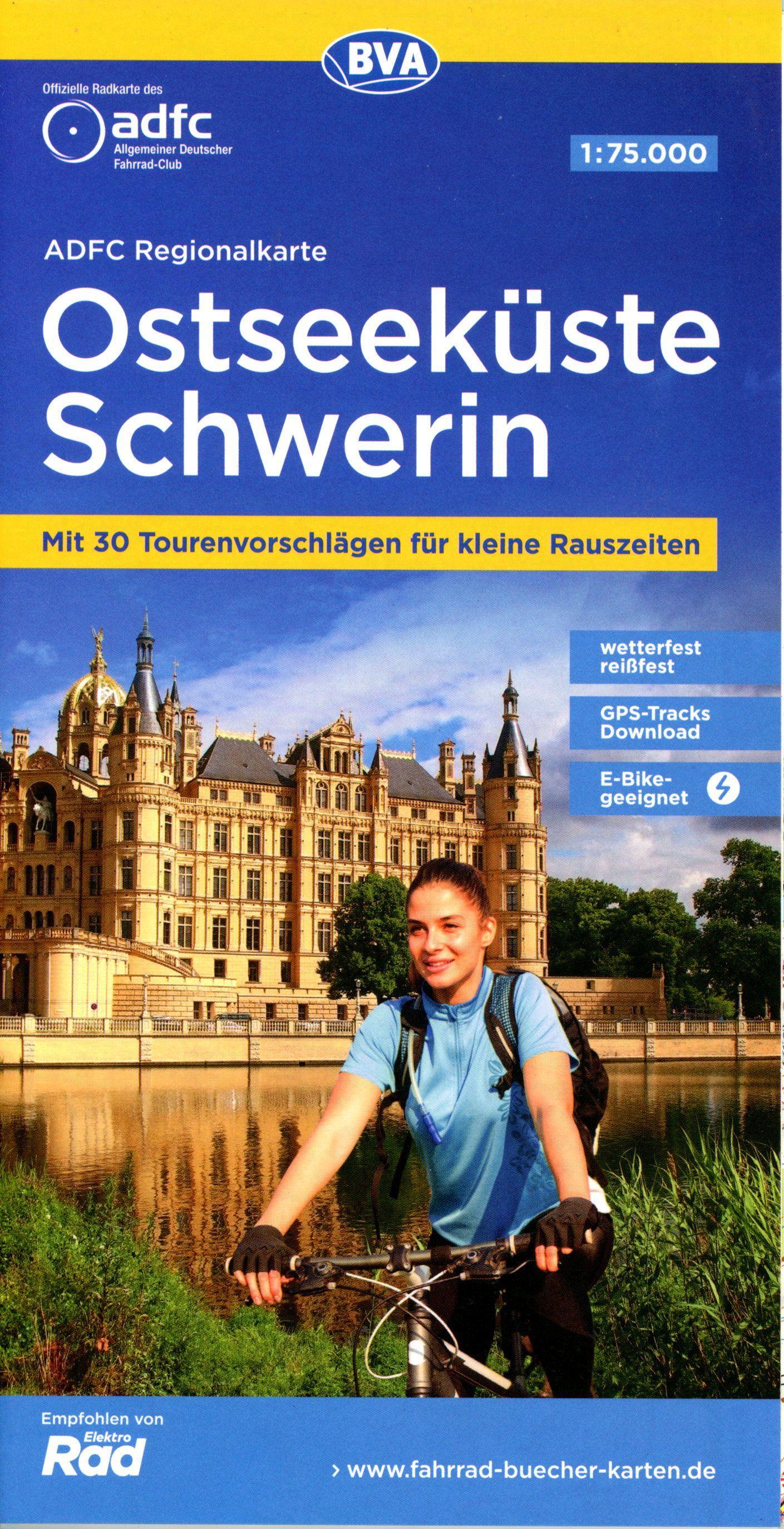 ADFC-Regionalkarte Ostseeküste Schwerin, 1:75.000, mit Tagestourenvorschlägen, reiß- und wetterfest, E-Bike-geeignet, GPS-Tracks-Download