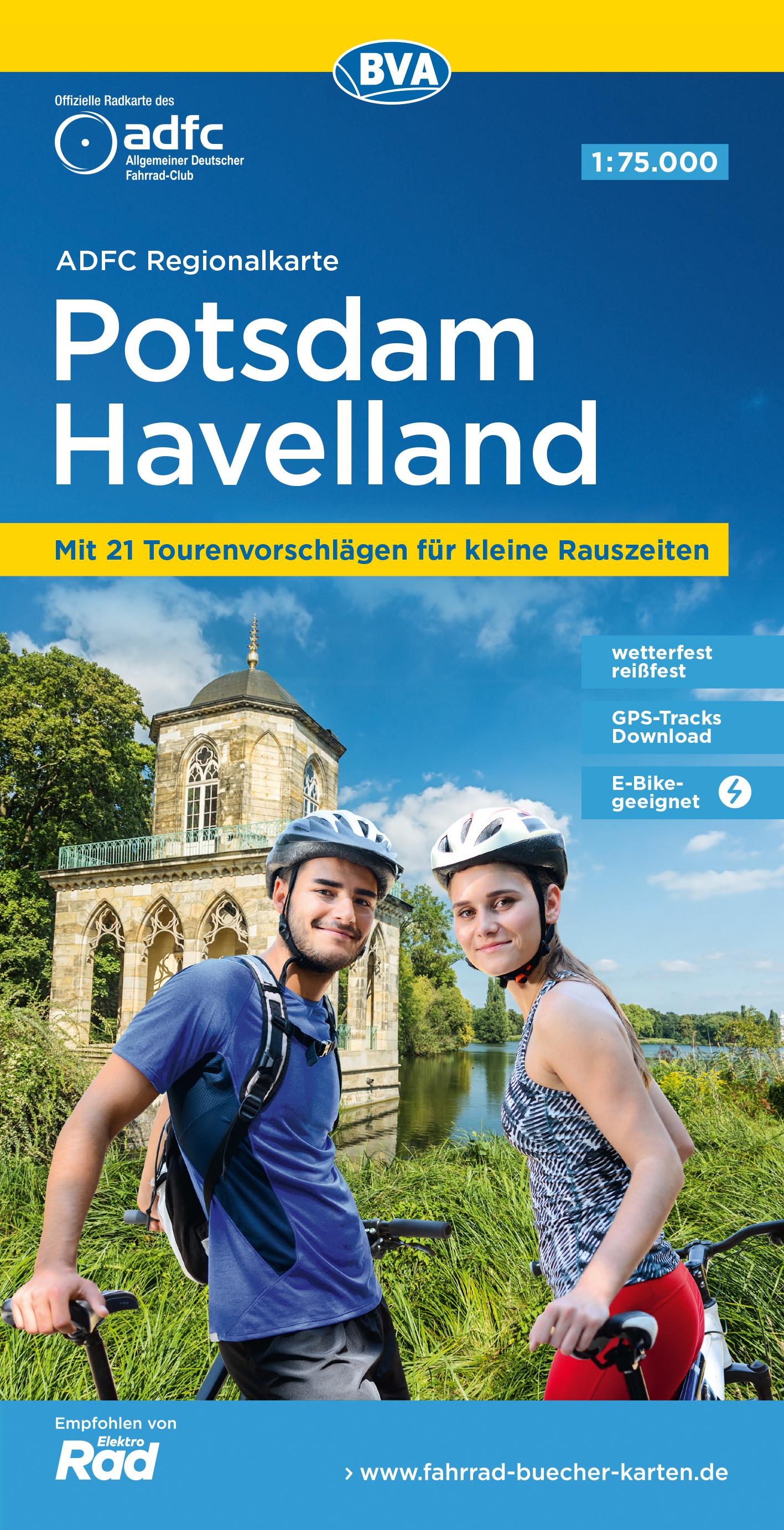 ADFC-Regionalkarte Potsdam Havelland, 1:75.000, mit Tagestourenvorschlägen, reiß- und wetterfest, E-Bike-geeignet, GPS-Tracks-Download