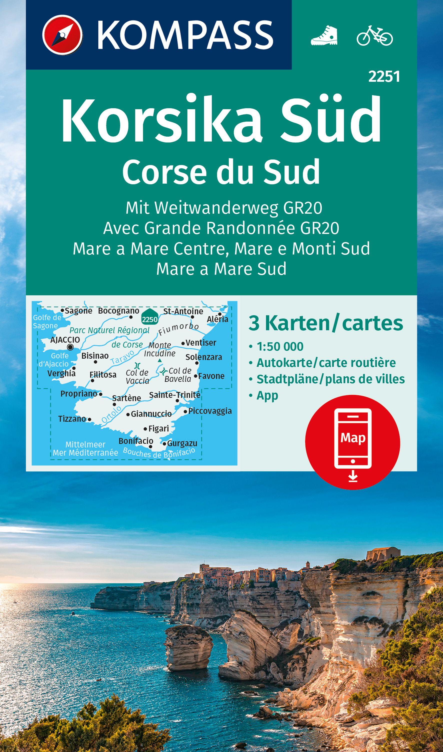 KOMPASS Wanderkarten-Set 2251 Korsika Süd. Mit Weitwanderweg GR20 / Corse du Sud. Avec Grande Randonnée GR20 (3 Karten) 1:50.000