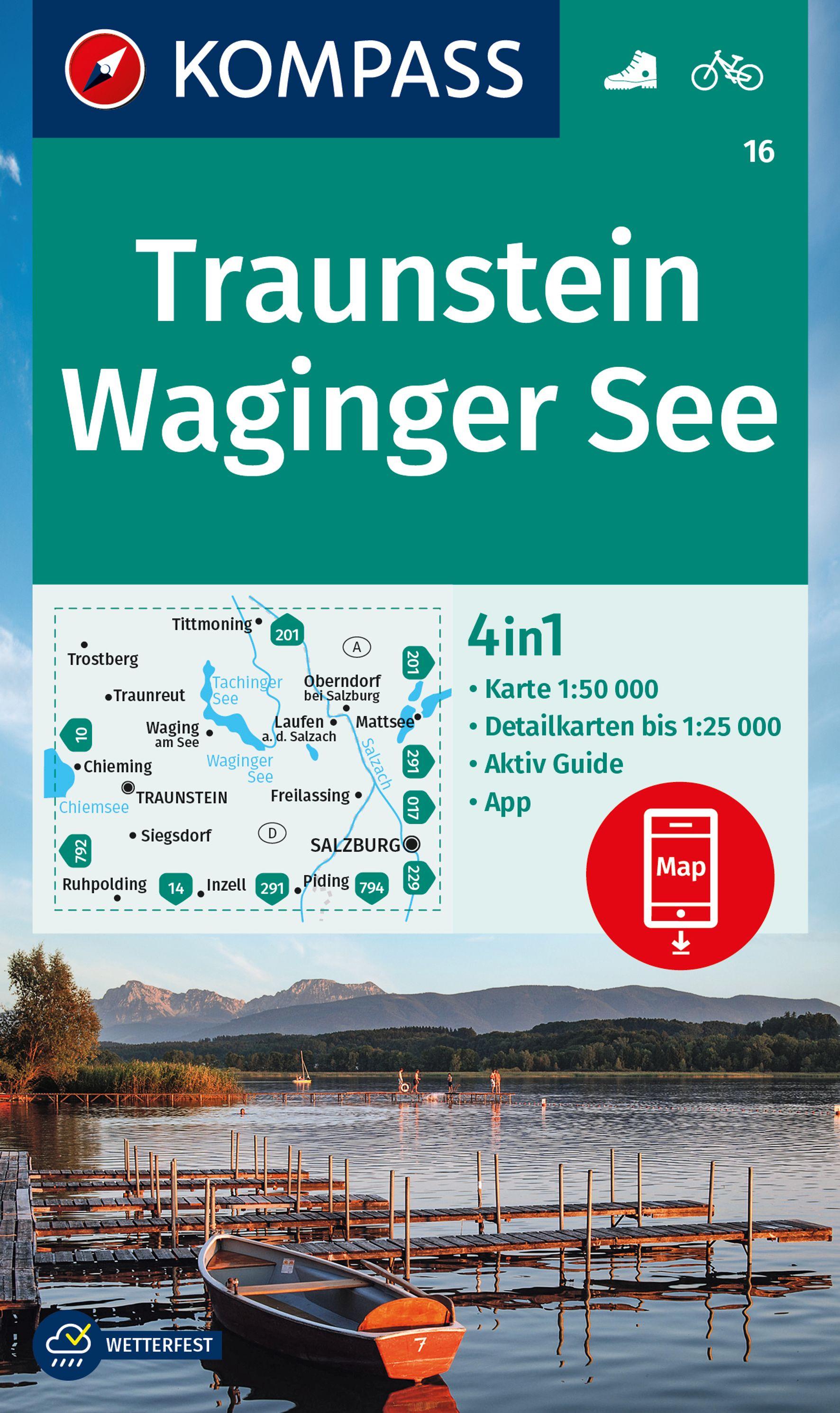 KOMPASS Wanderkarte 16 Traunstein, Waginger See 1:50.000