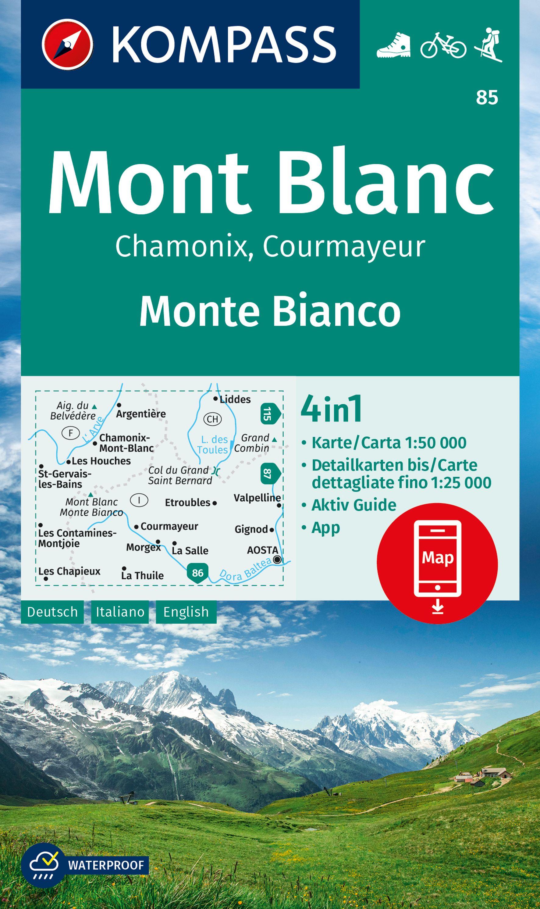 KOMPASS Wanderkarte 85 Mont Blanc / Monte Bianco 1:50.000