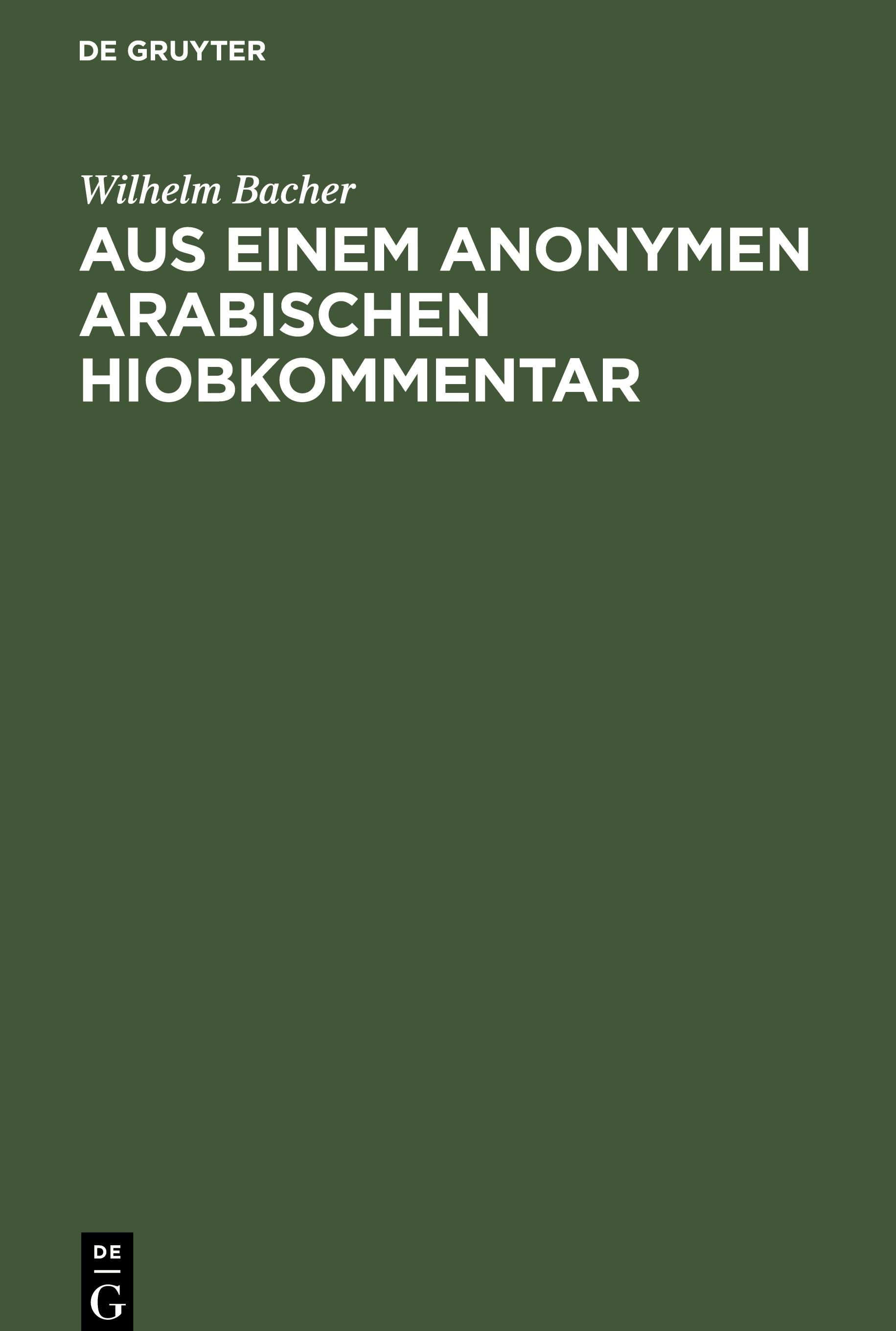 Aus einem anonymen arabischen Hiobkommentar