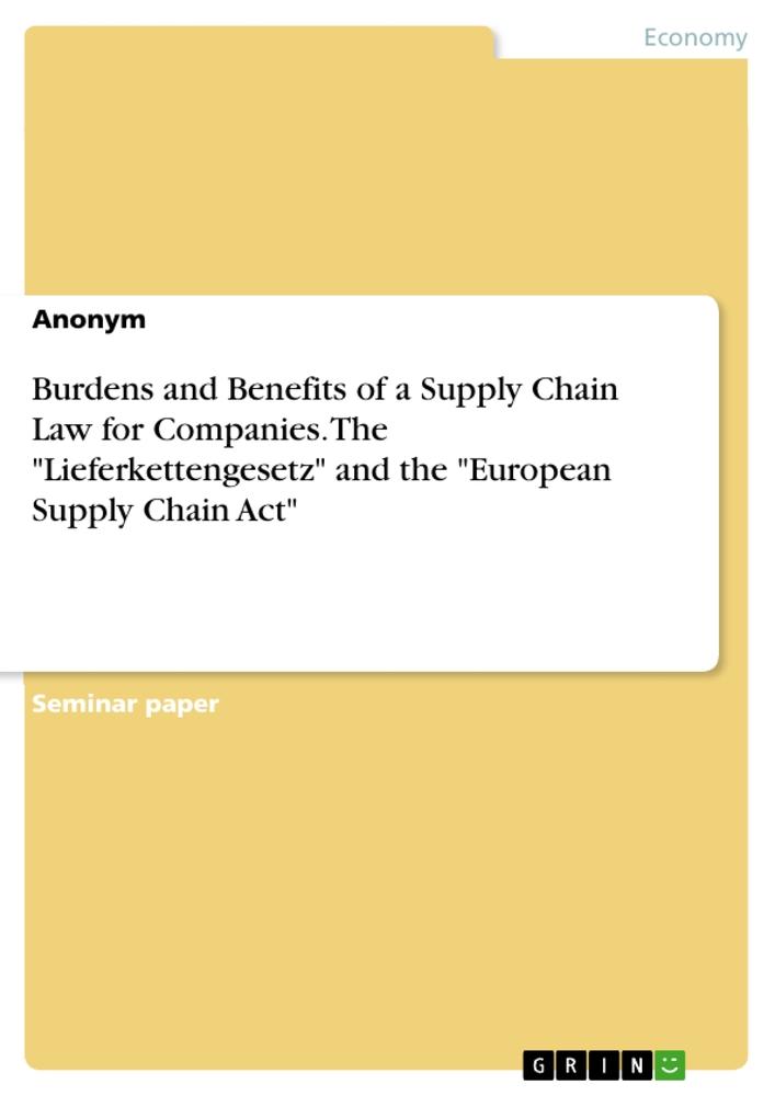 Burdens and Benefits of a Supply Chain Law for Companies. The "Lieferkettengesetz" and the "European Supply Chain Act"