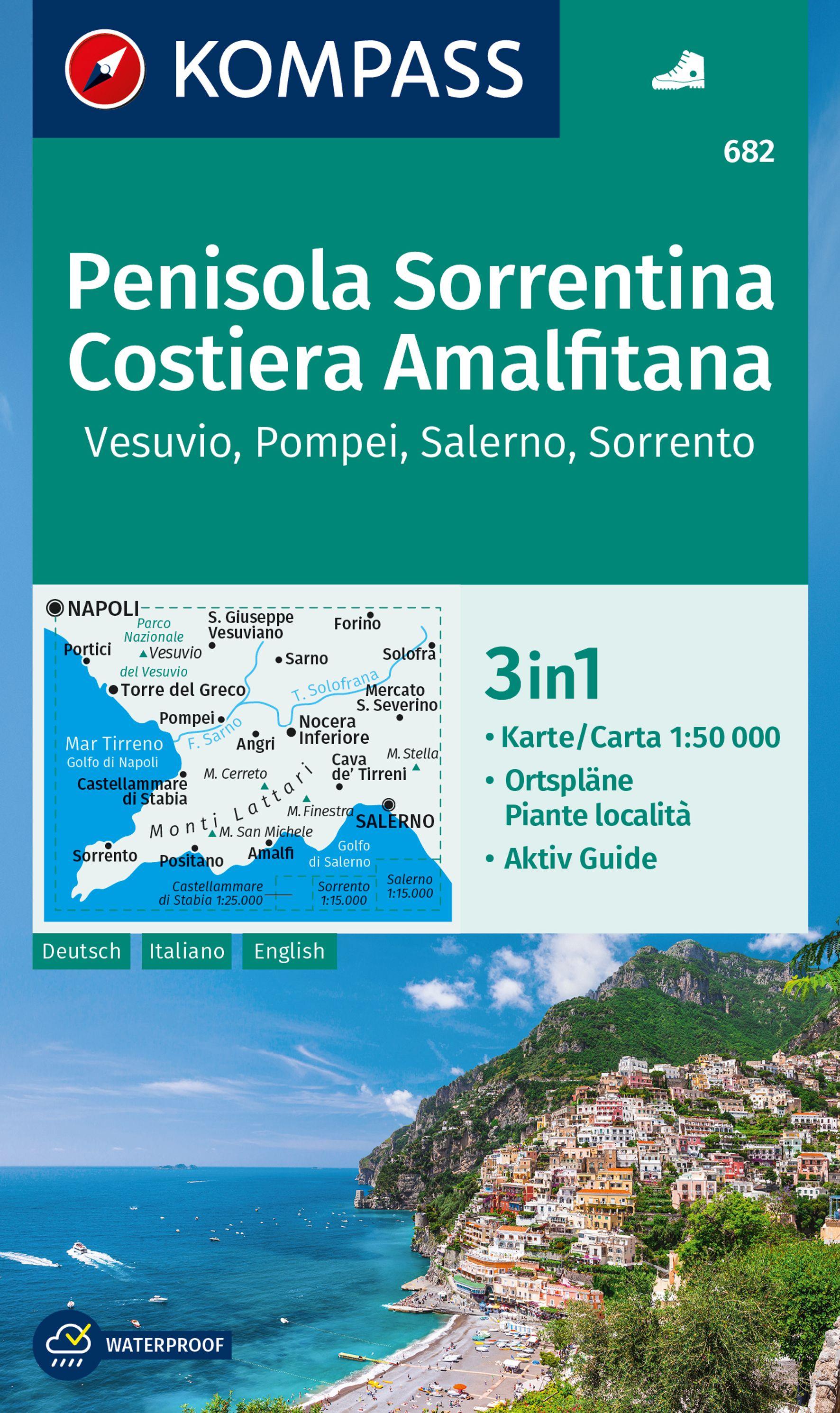 KOMPASS Wanderkarte 682 Penisola Sorrentina, Costiera Amalfitana, Vesuvio, Pompei, Salerno, Sorrento 1:50.000