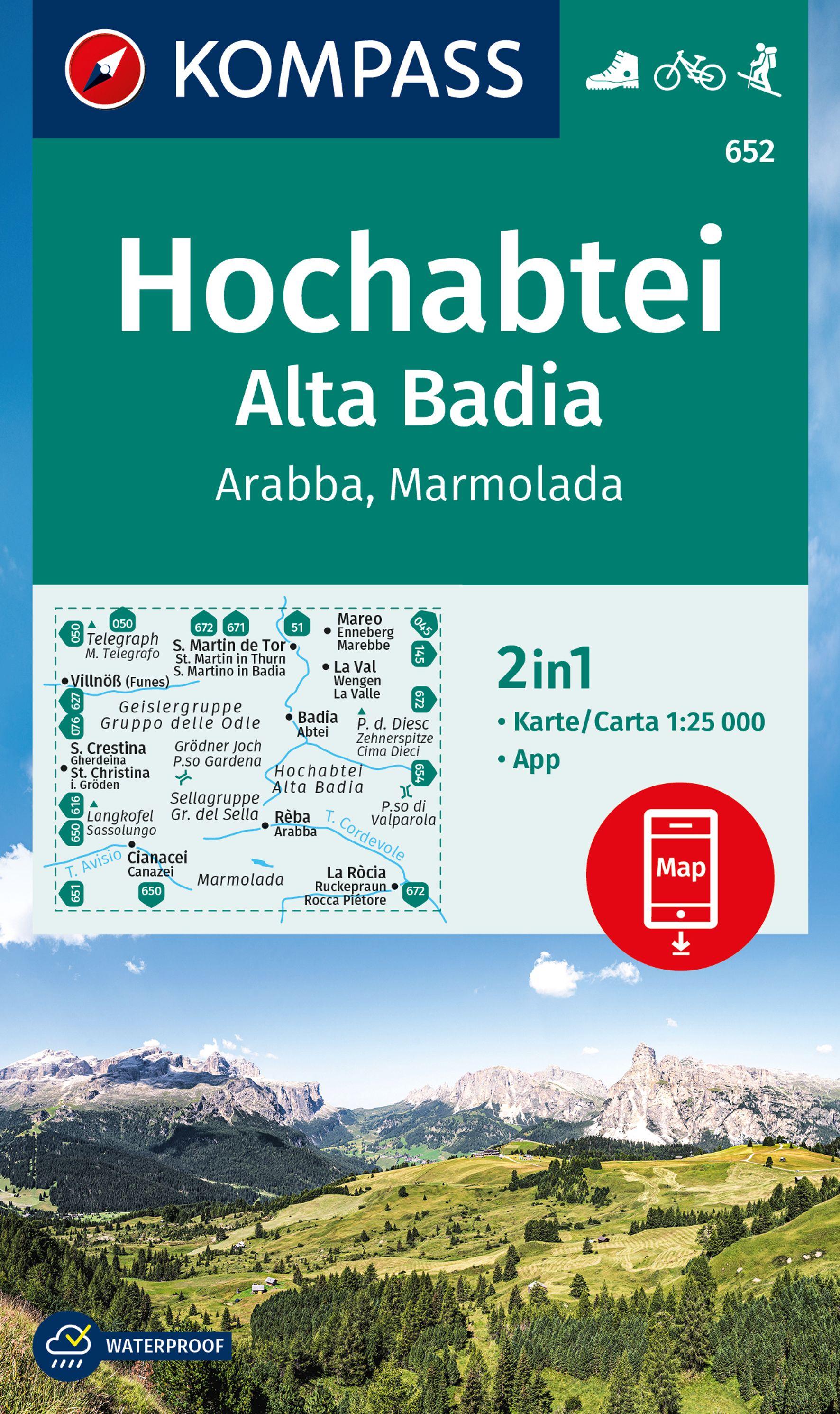 KOMPASS Wanderkarte 652 Hochabtei / Alta Badia, Arabba , Marmolada 1:25.000