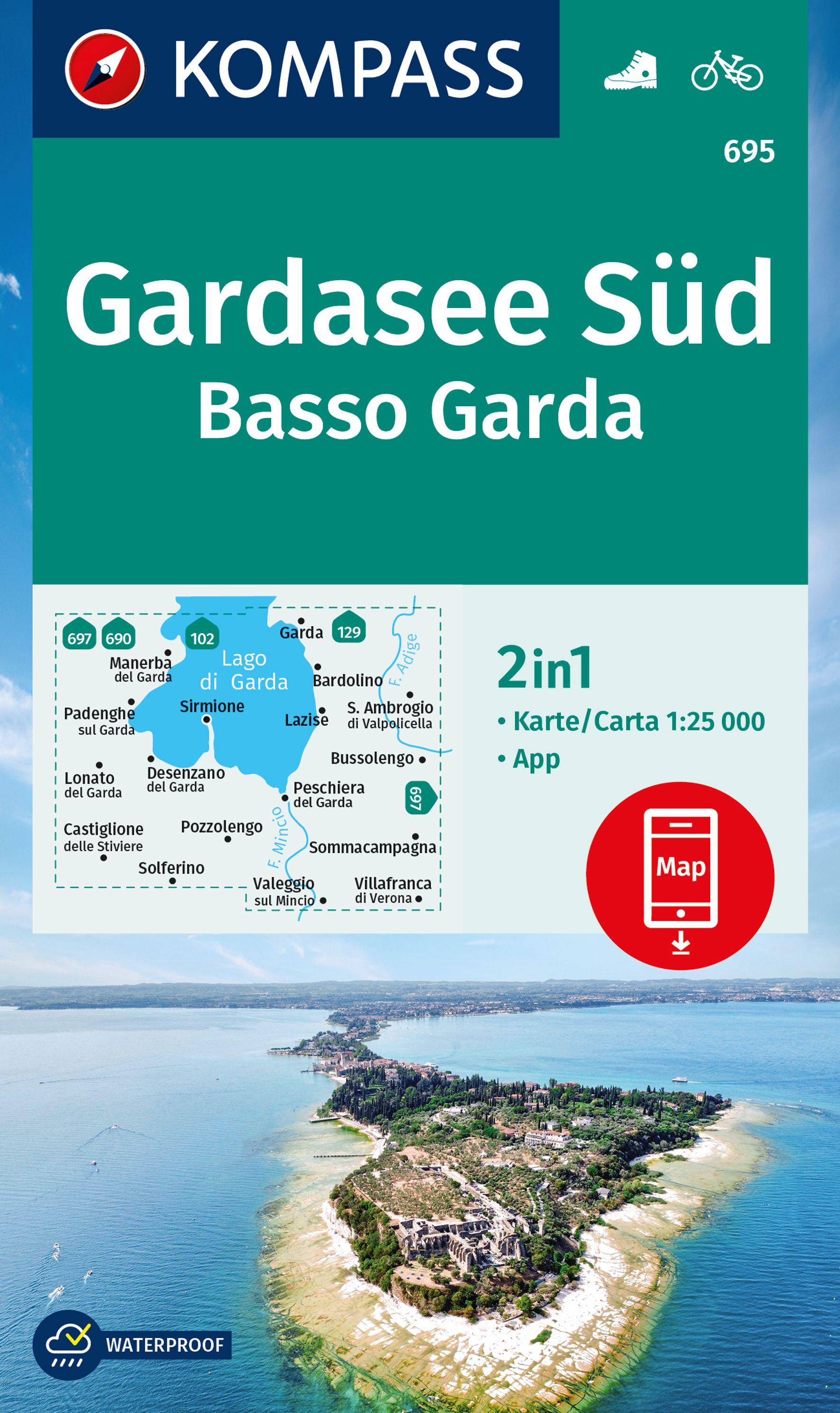 KOMPASS Wanderkarte 695 Gardasee Süd, Basso Garda 1:25.000