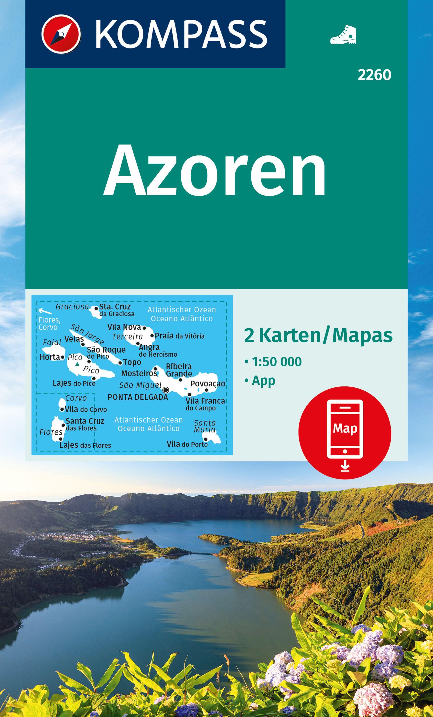 KOMPASS Wanderkarten-Set 2260 Azoren (2 Karten) 1:50.000