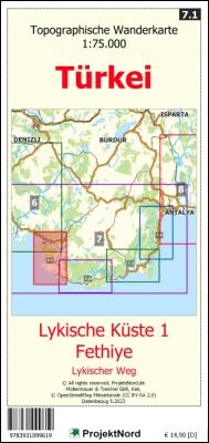 Lykische Küste 1 - Fethiye - Lykischer Weg - Topographische Wanderkarte 1:75.000 Türkei (Blatt 7.1)