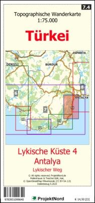 Lykische Küste 4 - Antalya - Lykischer Weg - Topographische Wanderkarte 1:75.000 Türkei (Blatt 7.4)