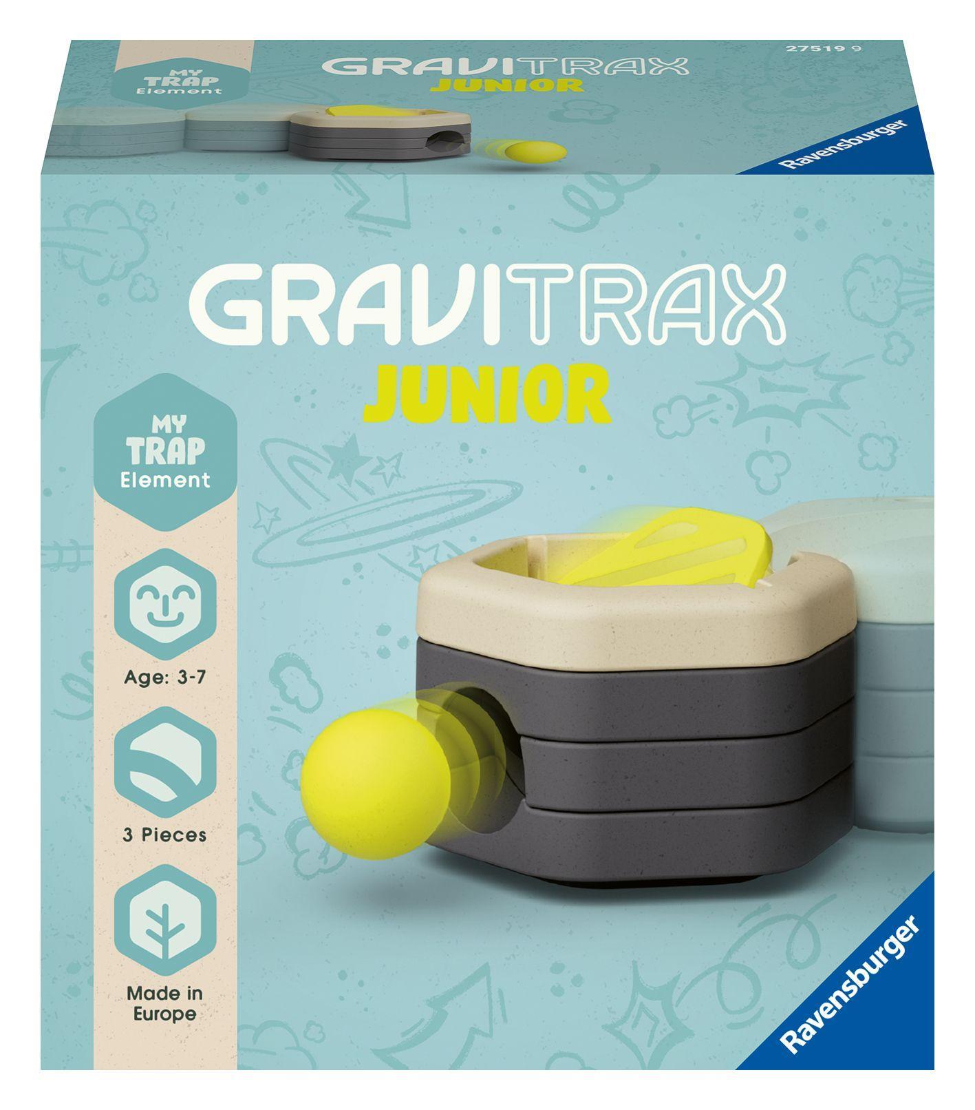 Ravensburger GraviTrax Junior Element Trap - Erweiterbare Kugelbahn für Kinder, Murmelbahn überwiegend aus nachwachsenden Rohstoffen mit Themenwelten, Lern- und Konstruktionsspielzeug ab 3 Jahren