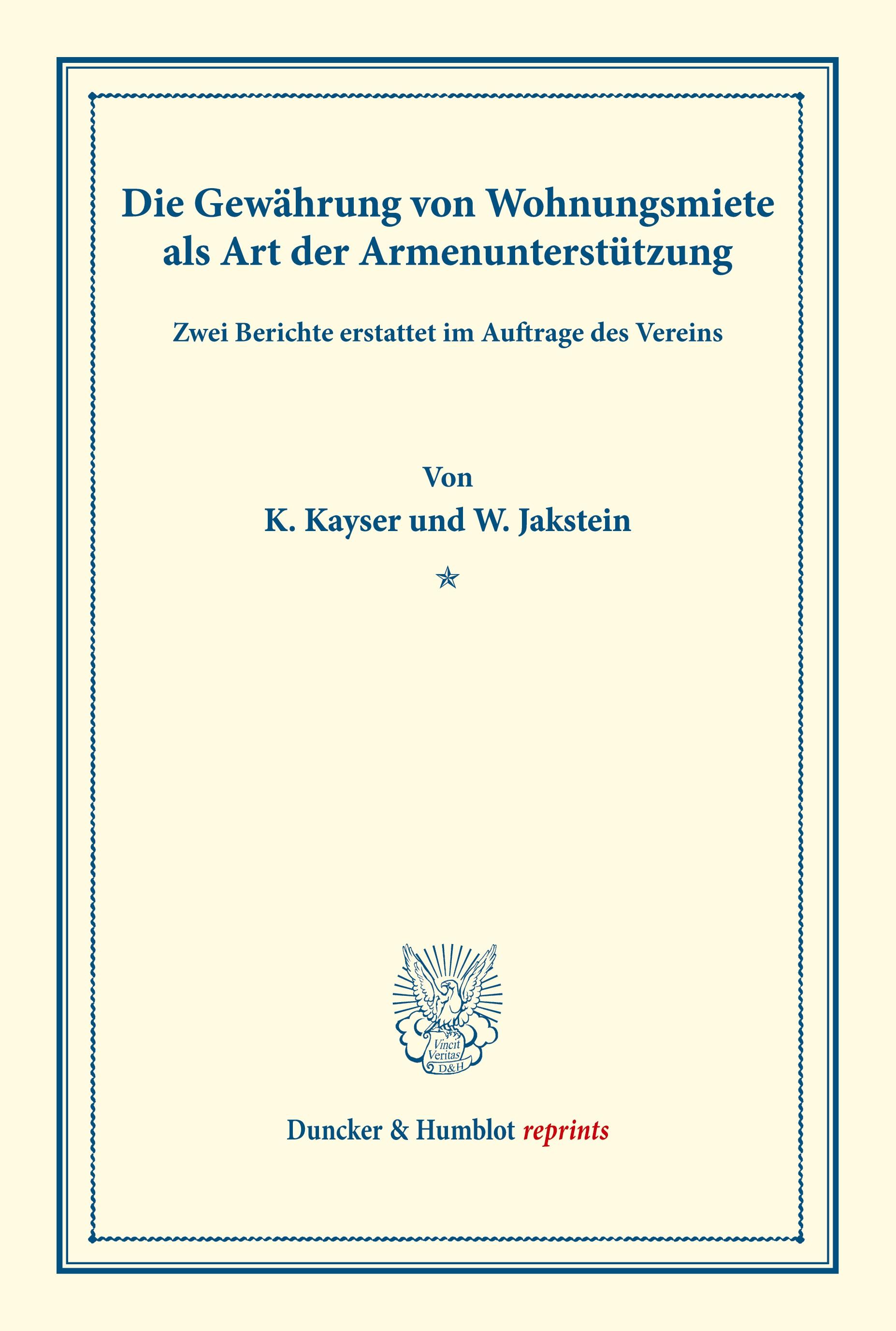 Die Gewährung von Wohnungsmiete als Art der Armenunterstützung.