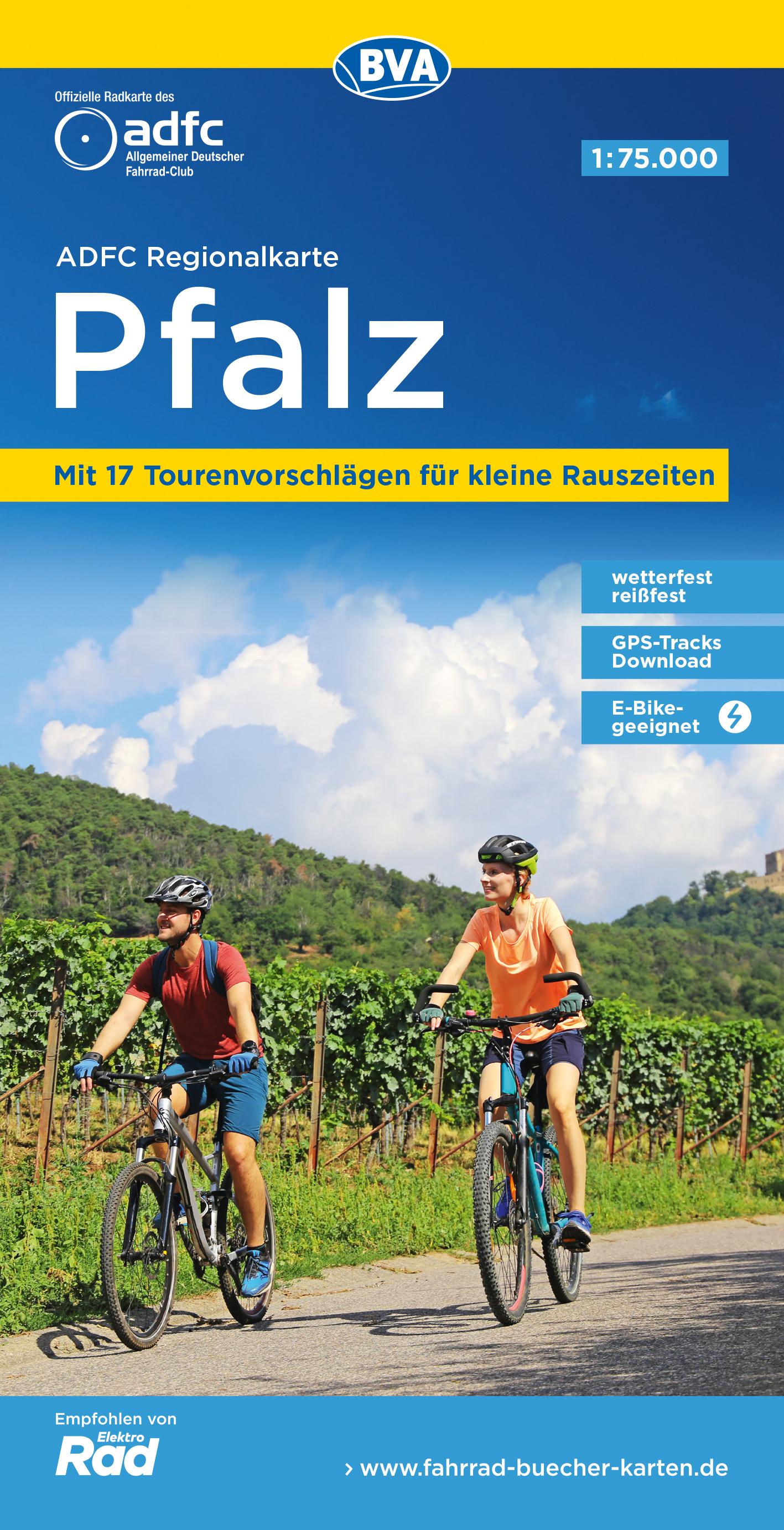 ADFC-Regionalkarte Pfalz, 1:75.000, mit Tagestourenvorschlägen, reiß- und wetterfest, E-Bike-geeignet, GPS-Tracks Download