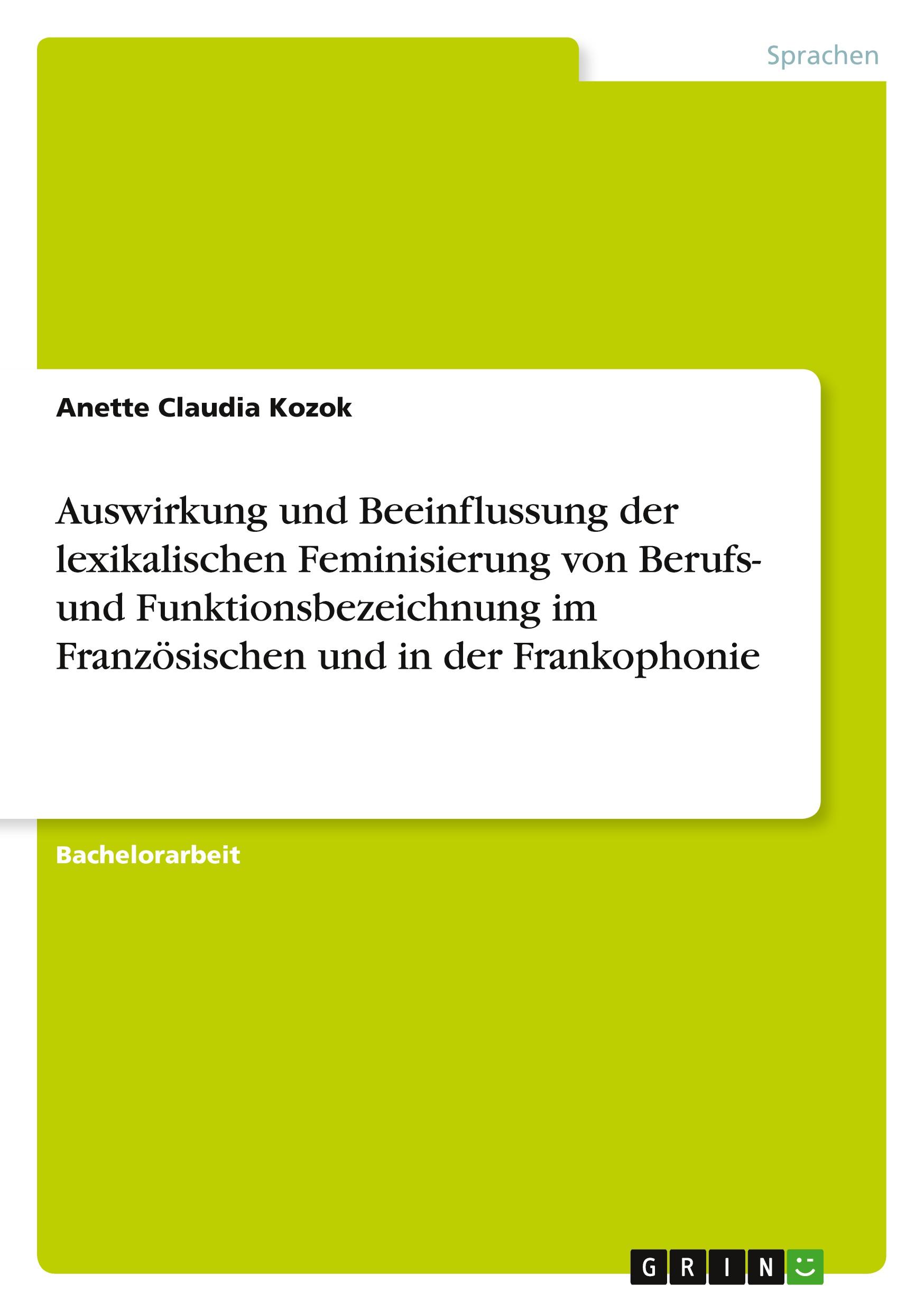 Auswirkung und Beeinflussung der lexikalischen Feminisierung von Berufs- und Funktionsbezeichnung im Französischen und in der Frankophonie