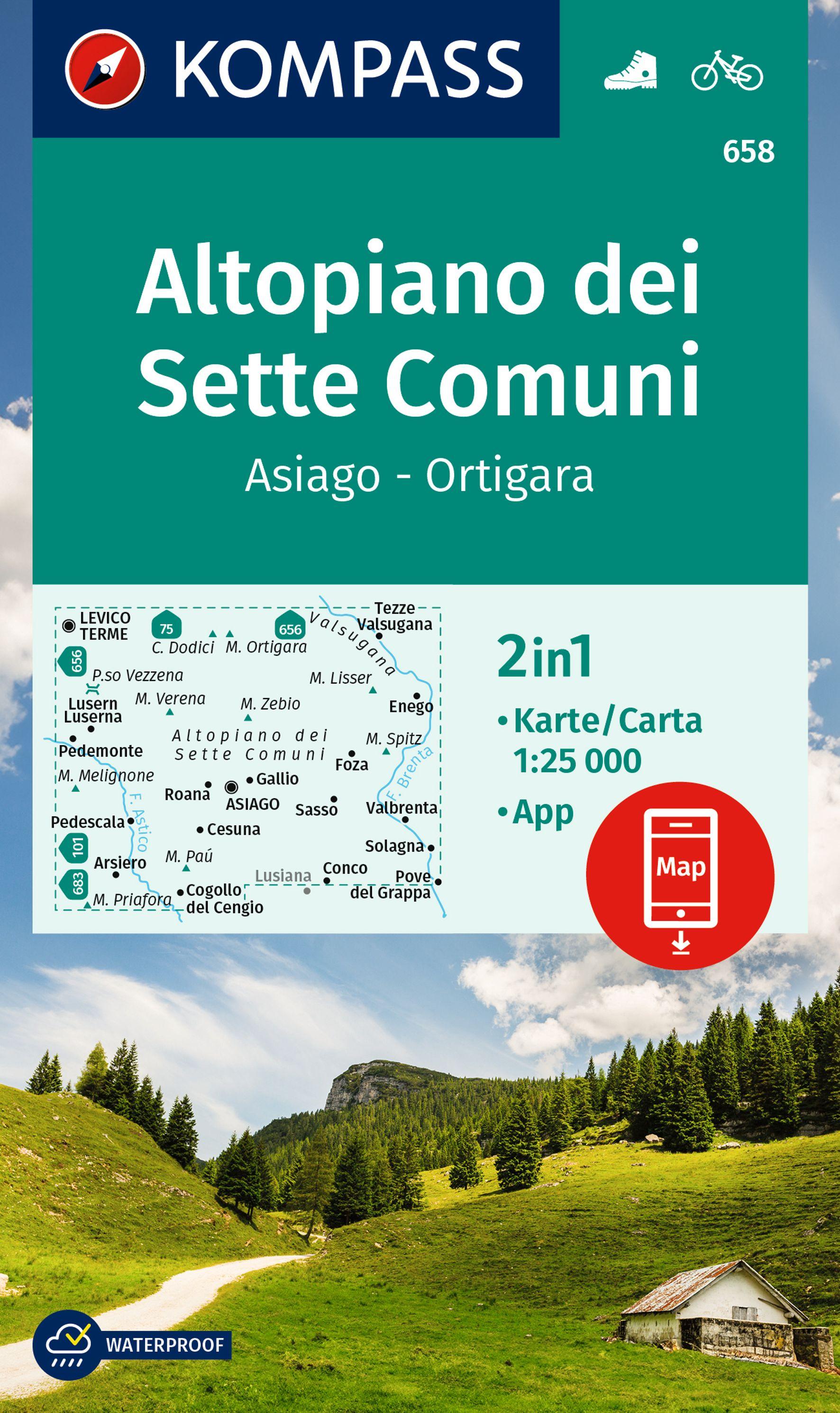 KOMPASS Wanderkarte 658 Altopiano dei Sette Comuni, Asiago - Ortigara 1:25.000