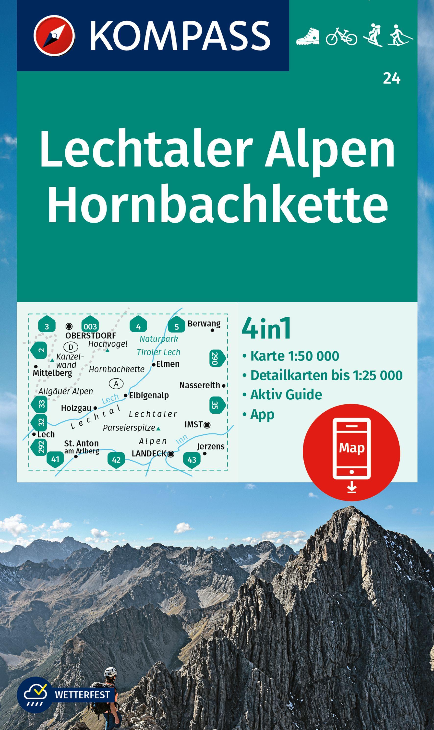 KOMPASS Wanderkarte 24 Lechtaler Alpen, Hornbachkette 1:50.000